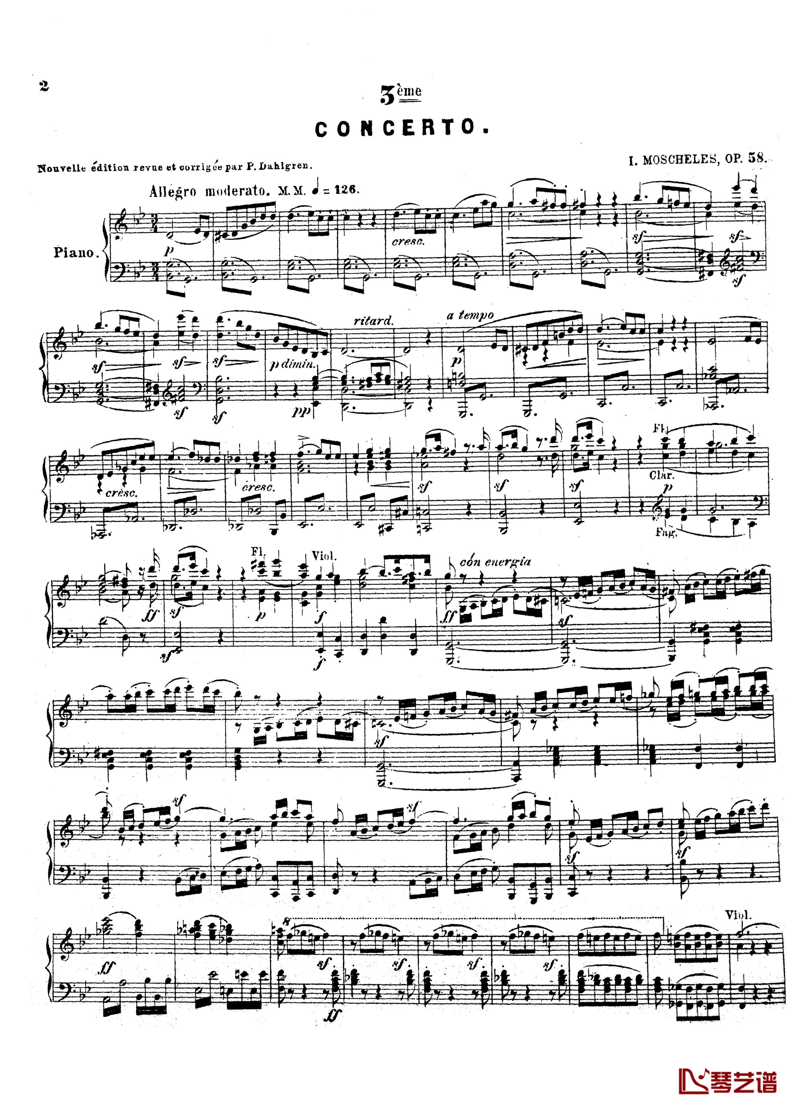 g小调第三钢琴协奏曲Op.58钢琴谱-莫谢莱斯1