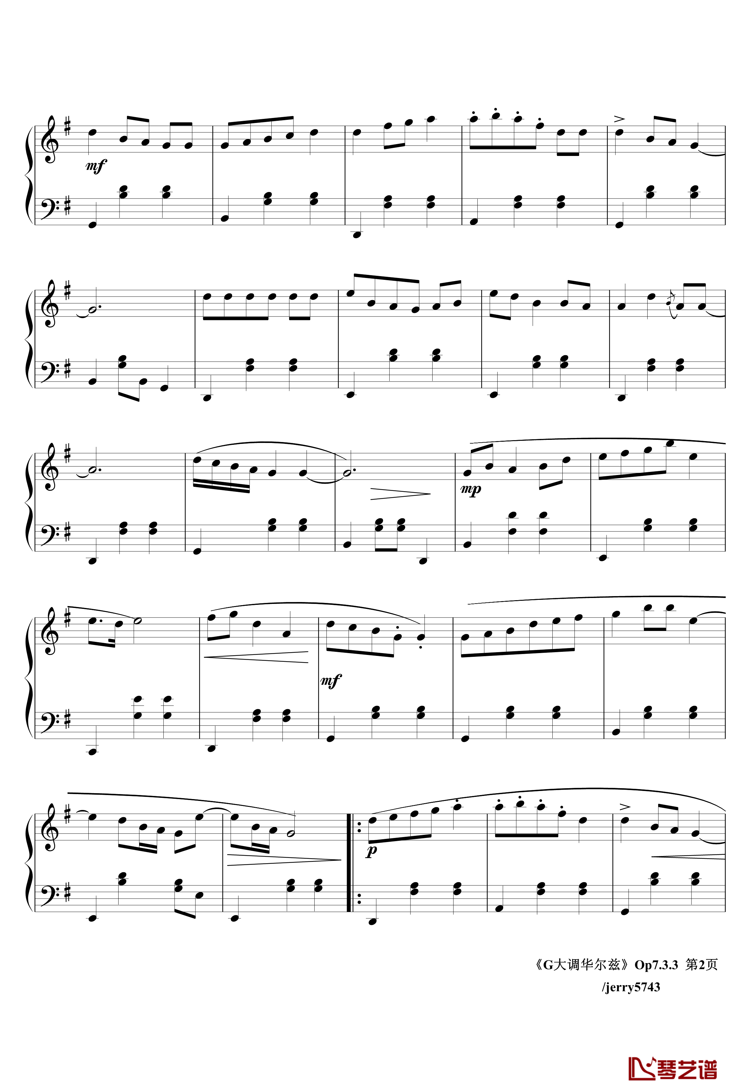 G大调华尔兹Op7.3.3钢琴谱-jerry57432