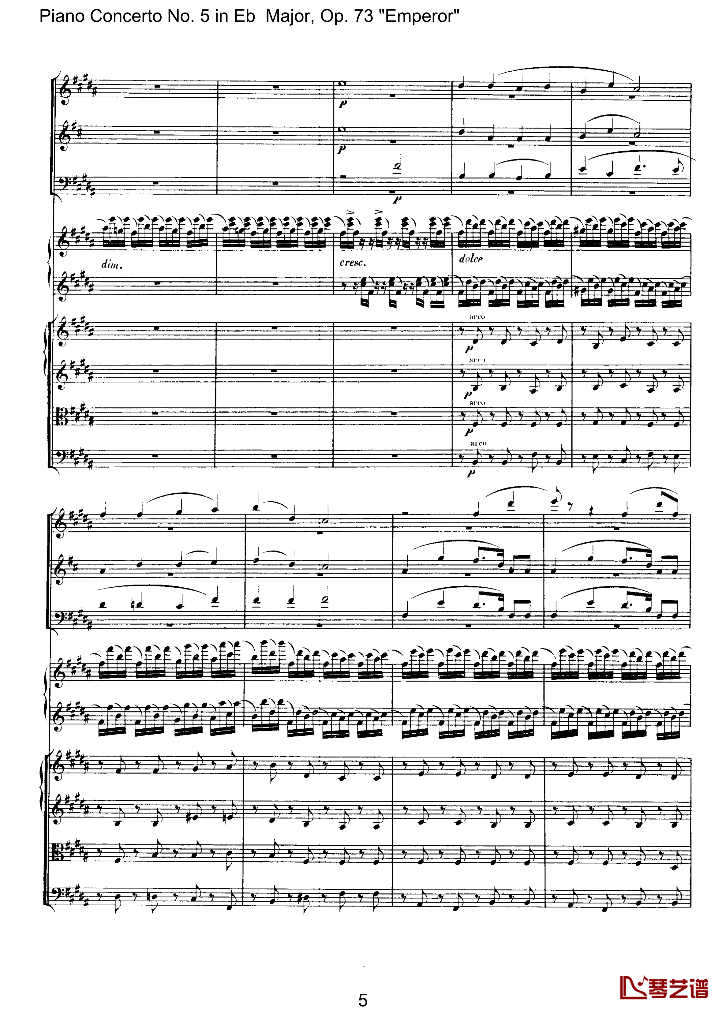 皇帝第二乐章钢琴谱-贝多芬-总谱-第五钢琴协奏曲beethoven5