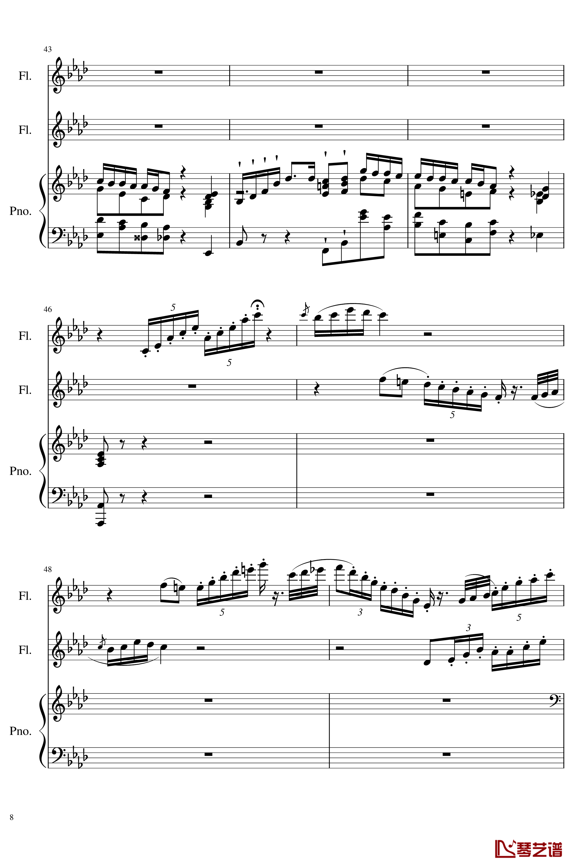 Trio for piano and 2 flutes, Op.117钢琴谱-I.Alborada-一个球8