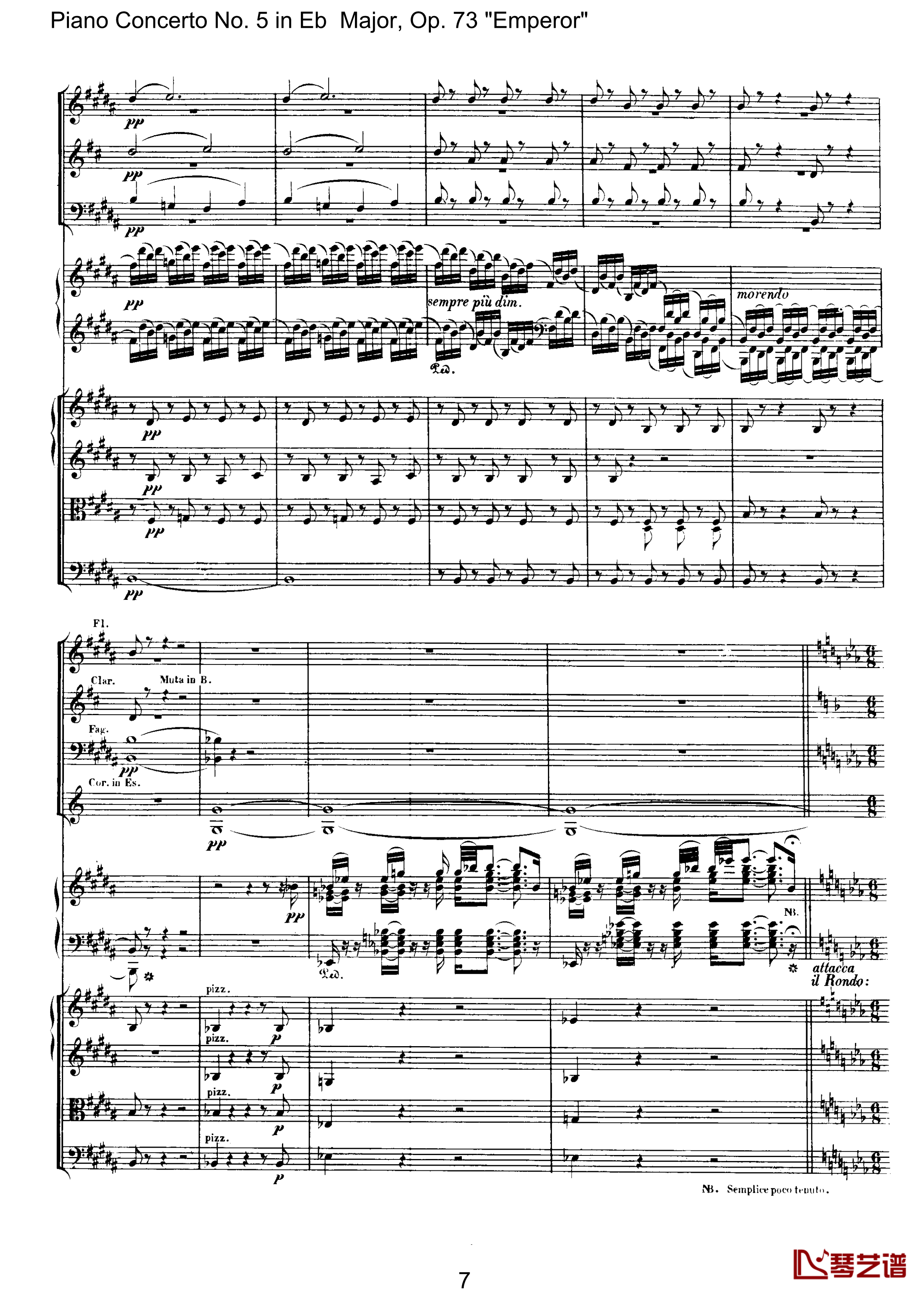 皇帝第二乐章钢琴谱-贝多芬-总谱-第五钢琴协奏曲beethoven7