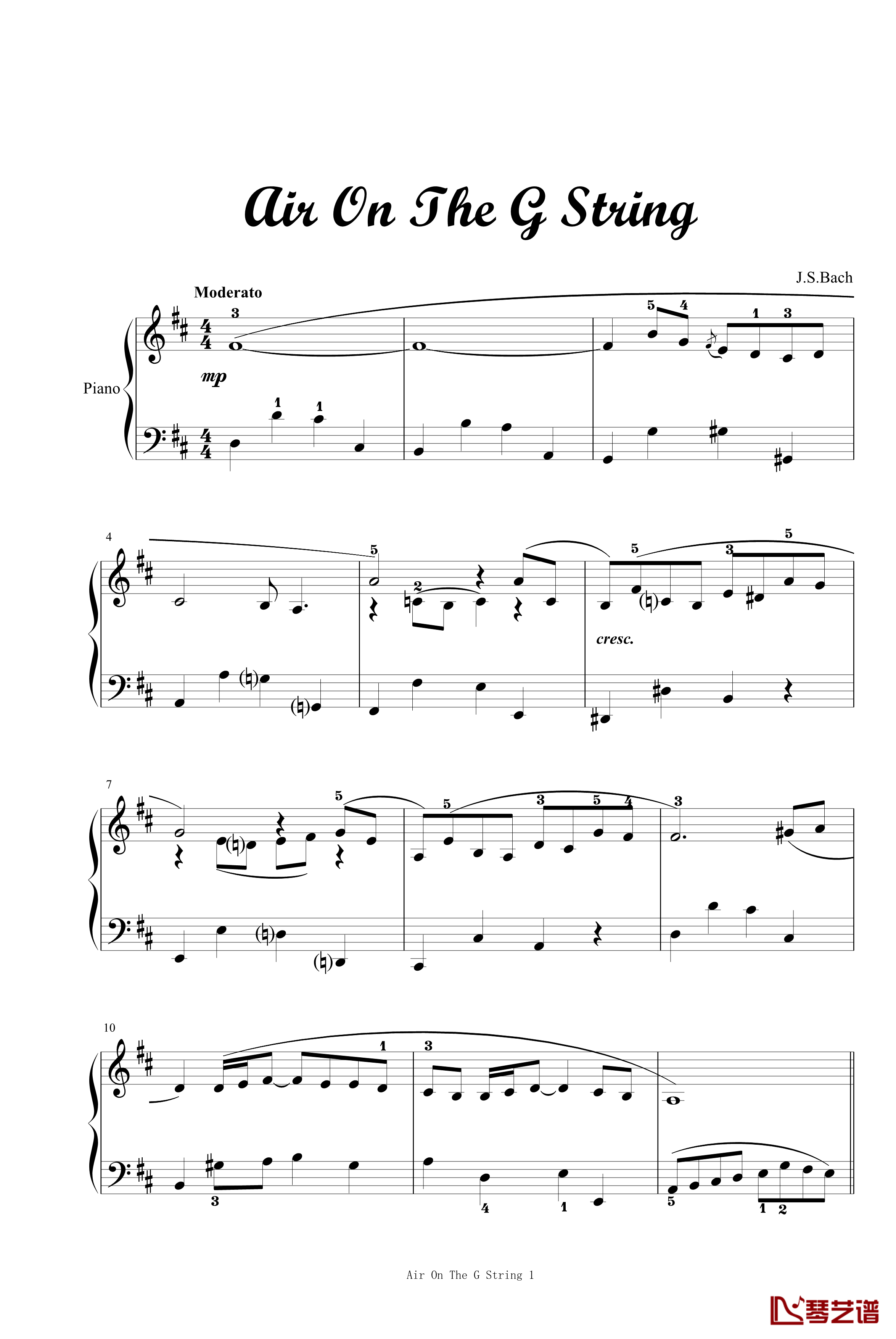 Air On The G String钢琴谱-G弦之歌-巴哈-Bach, Johann Sebastian1