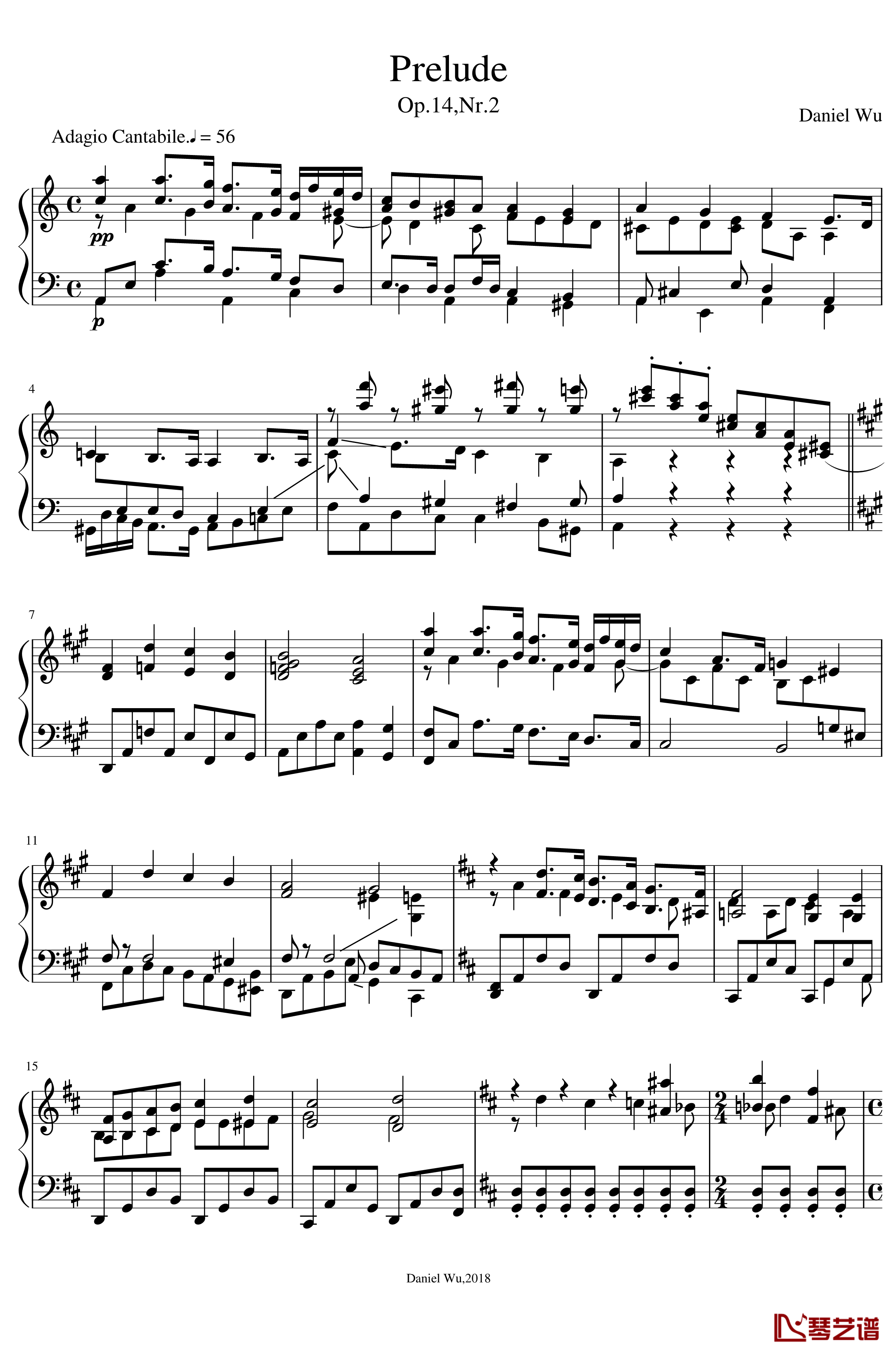 前奏曲，作品14，第2号钢琴谱-DanielInC1