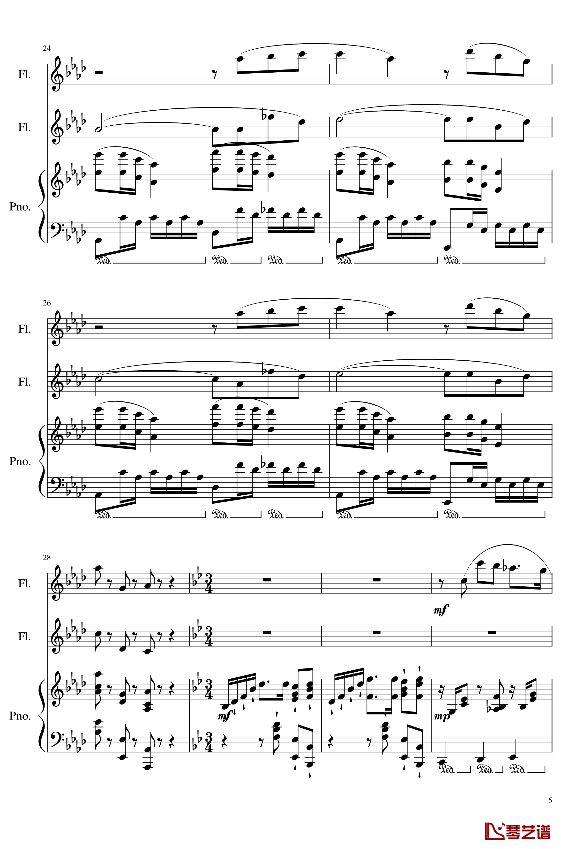 Trio for piano and 2 flutes, Op.117钢琴谱-I.Alborada-一个球5