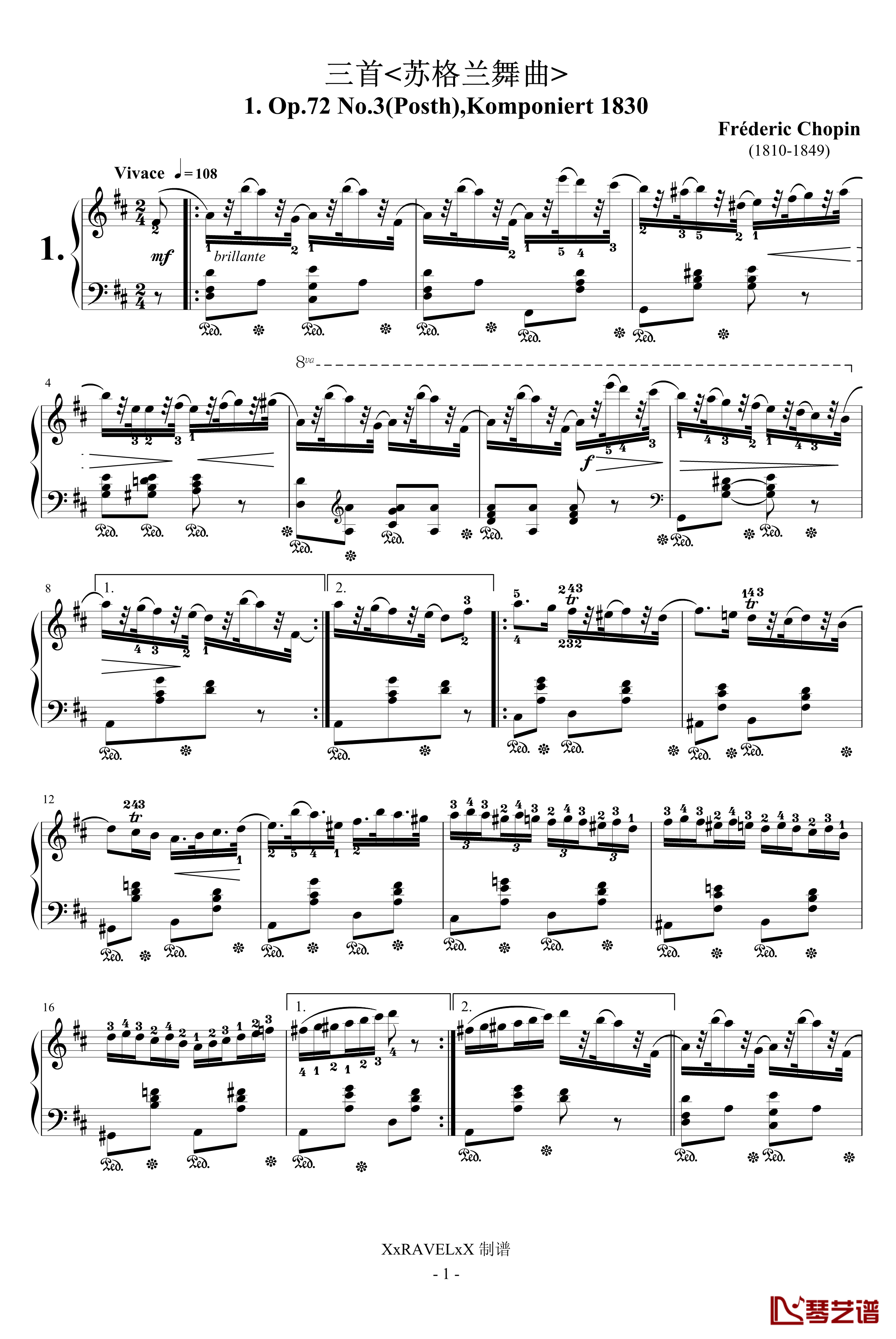苏格兰舞曲第一首Op.72 3钢琴谱-肖邦-chopin1