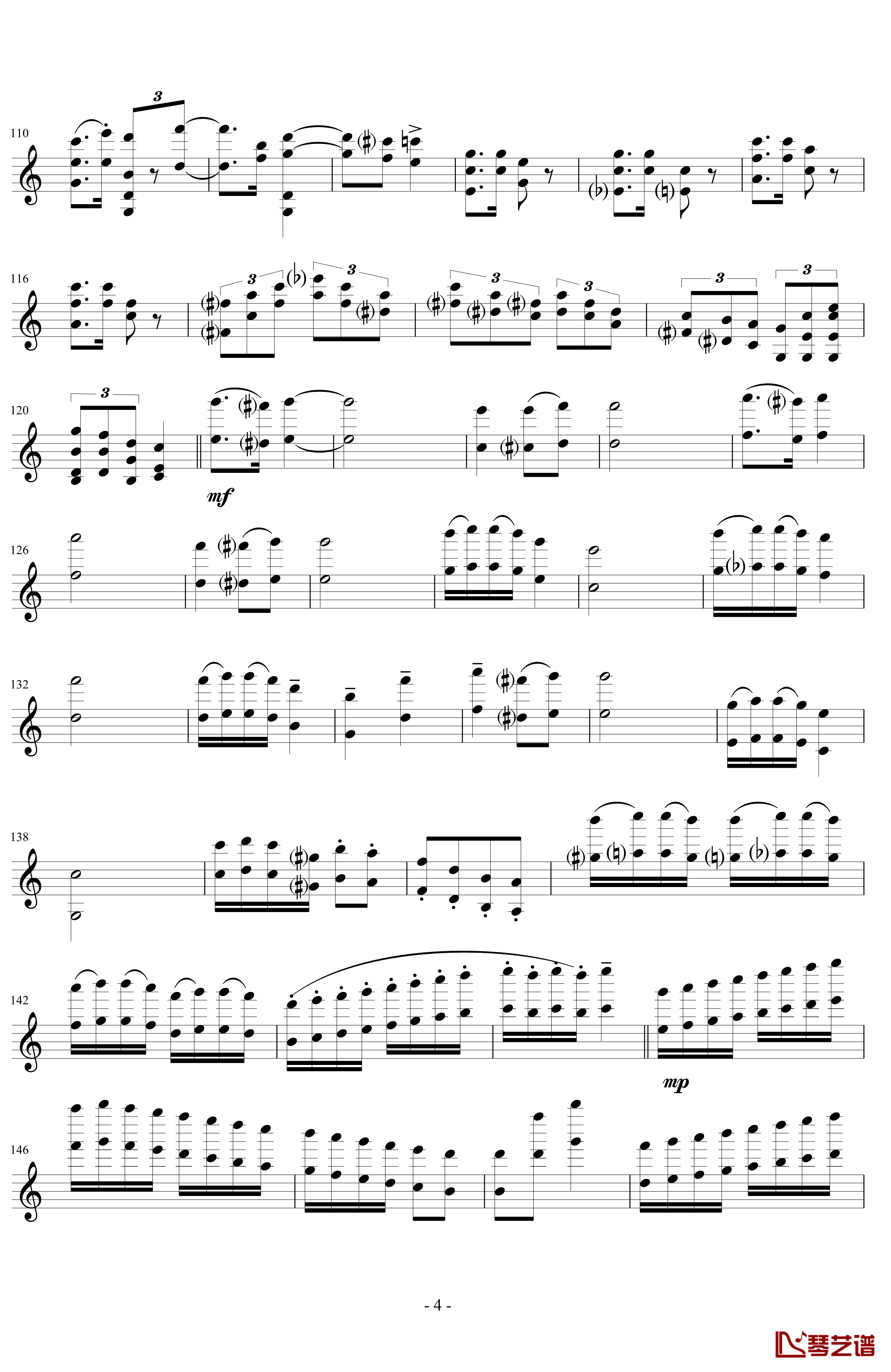 莫扎特主题炫技变奏曲钢琴谱-小提琴版-莫扎特4