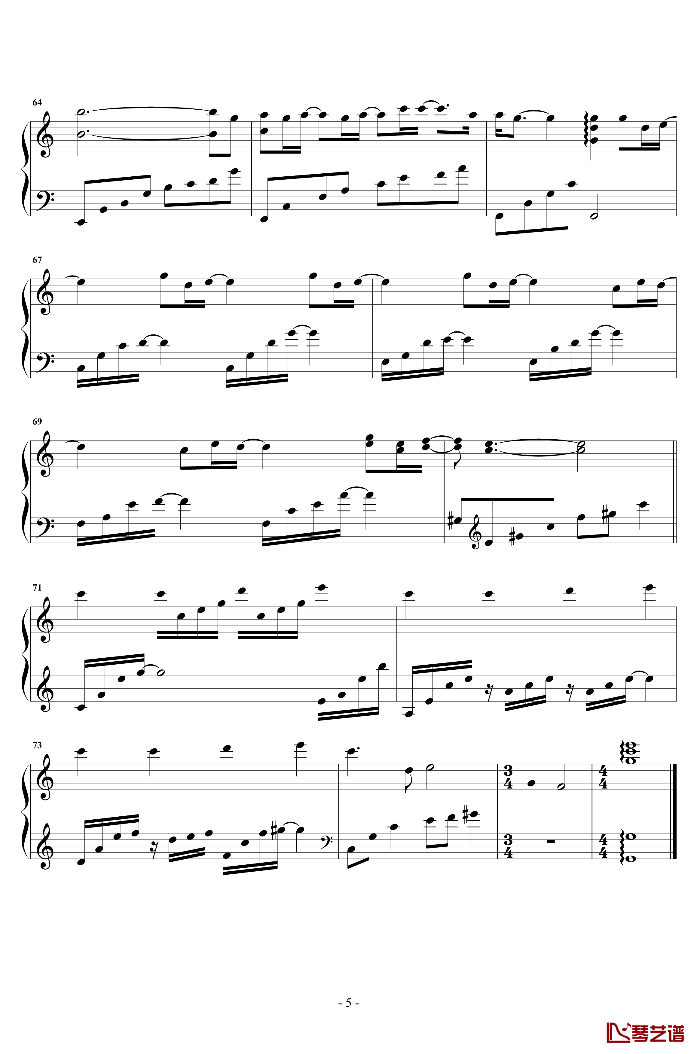 岁月钢琴谱-原声完整版-王菲5