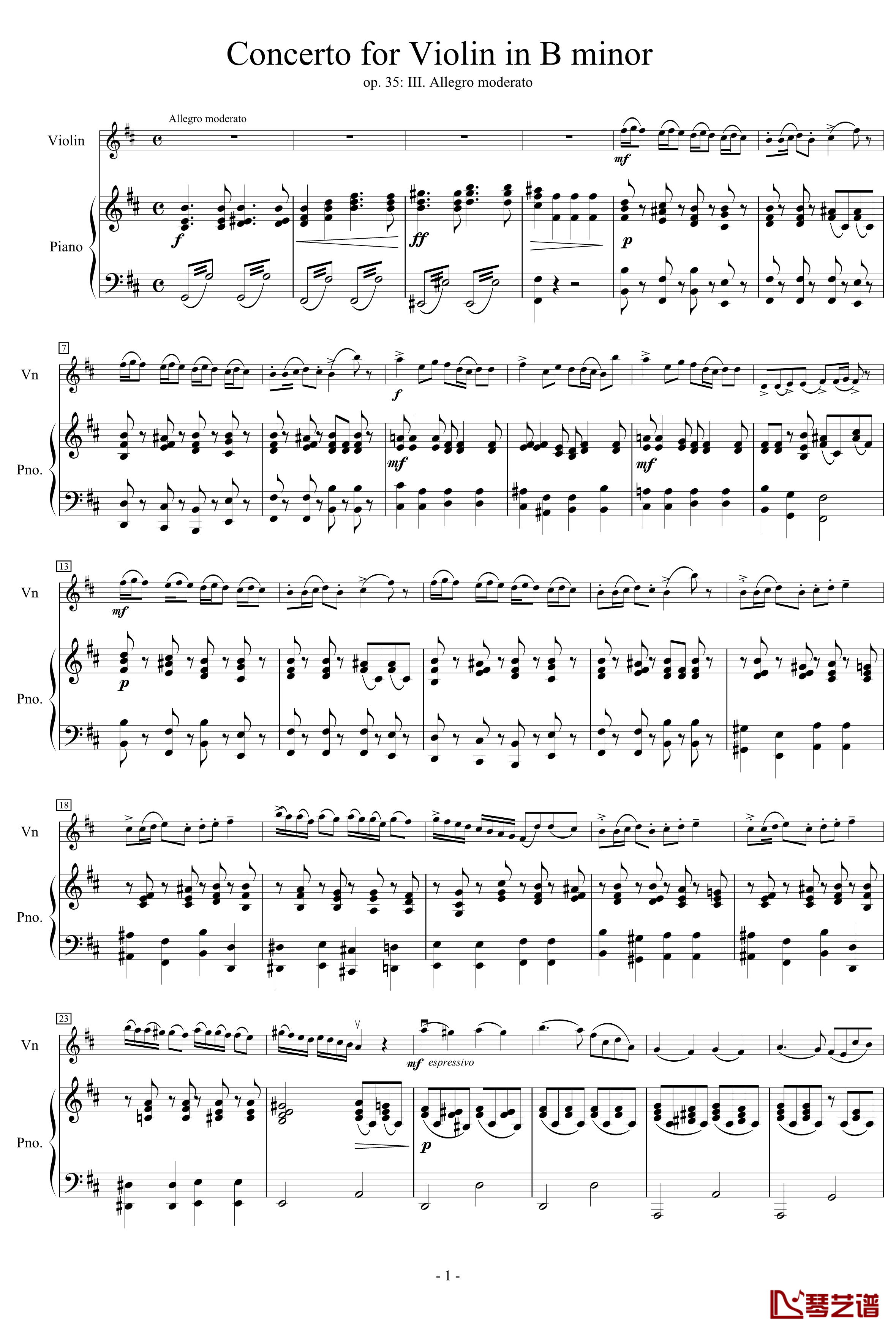 Concerto for Violin in B minor钢琴谱-奧斯卡·雷丁1