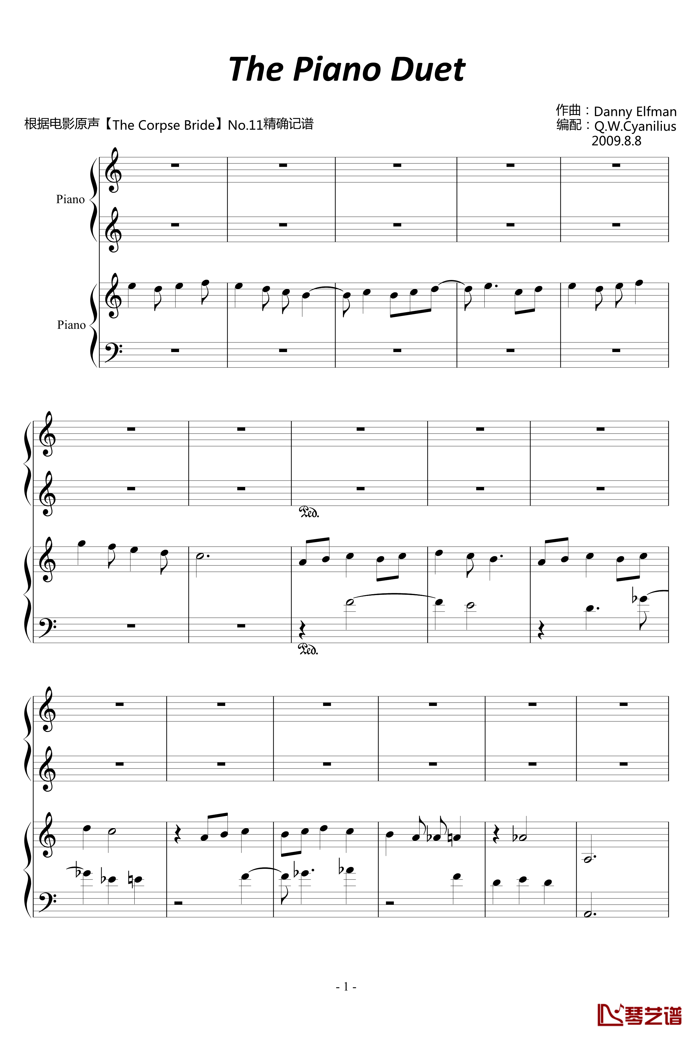 僵尸新娘钢琴谱-Danny Elfman1