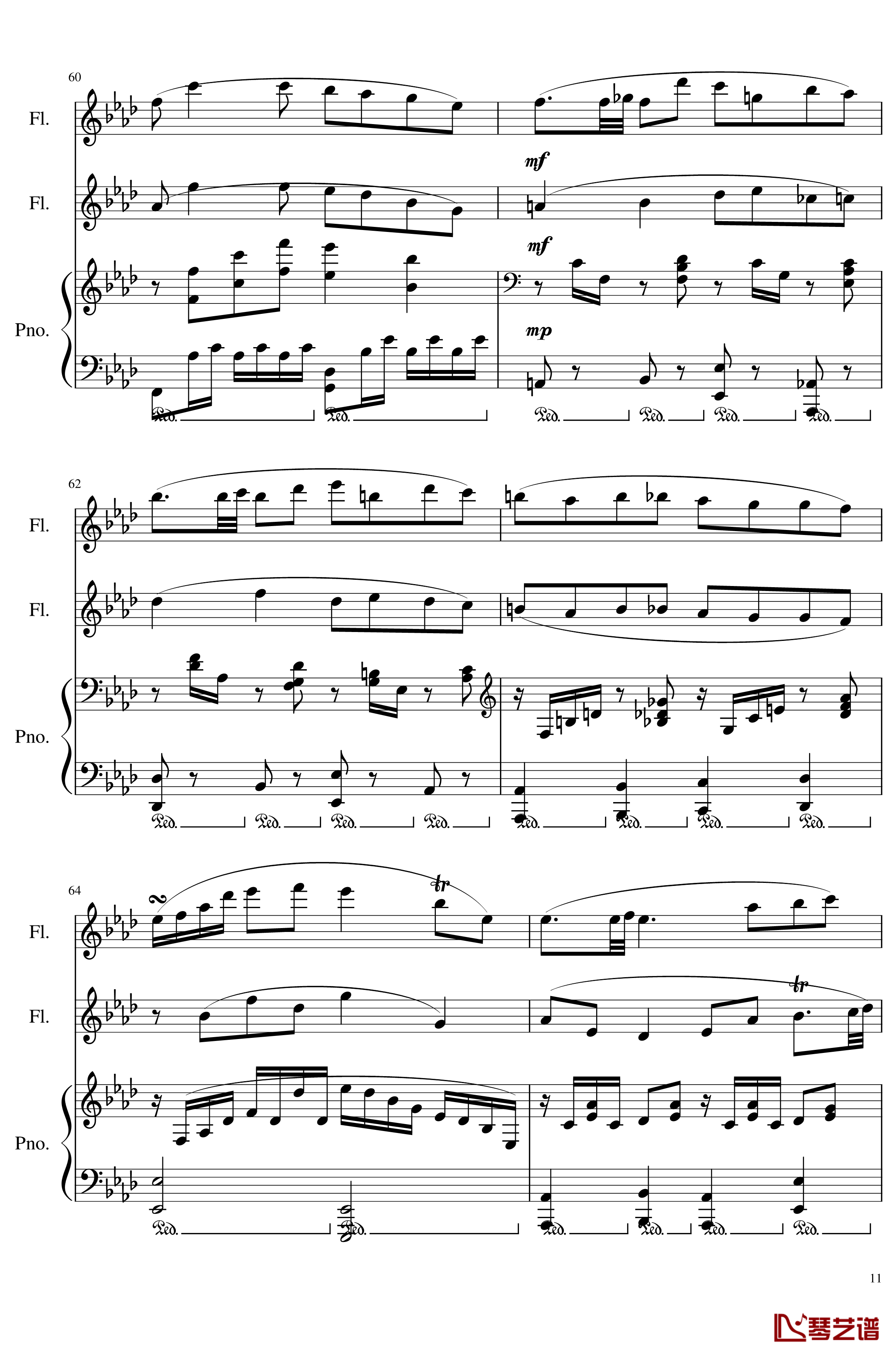 Trio for piano and 2 flutes, Op.117钢琴谱-I.Alborada-一个球11