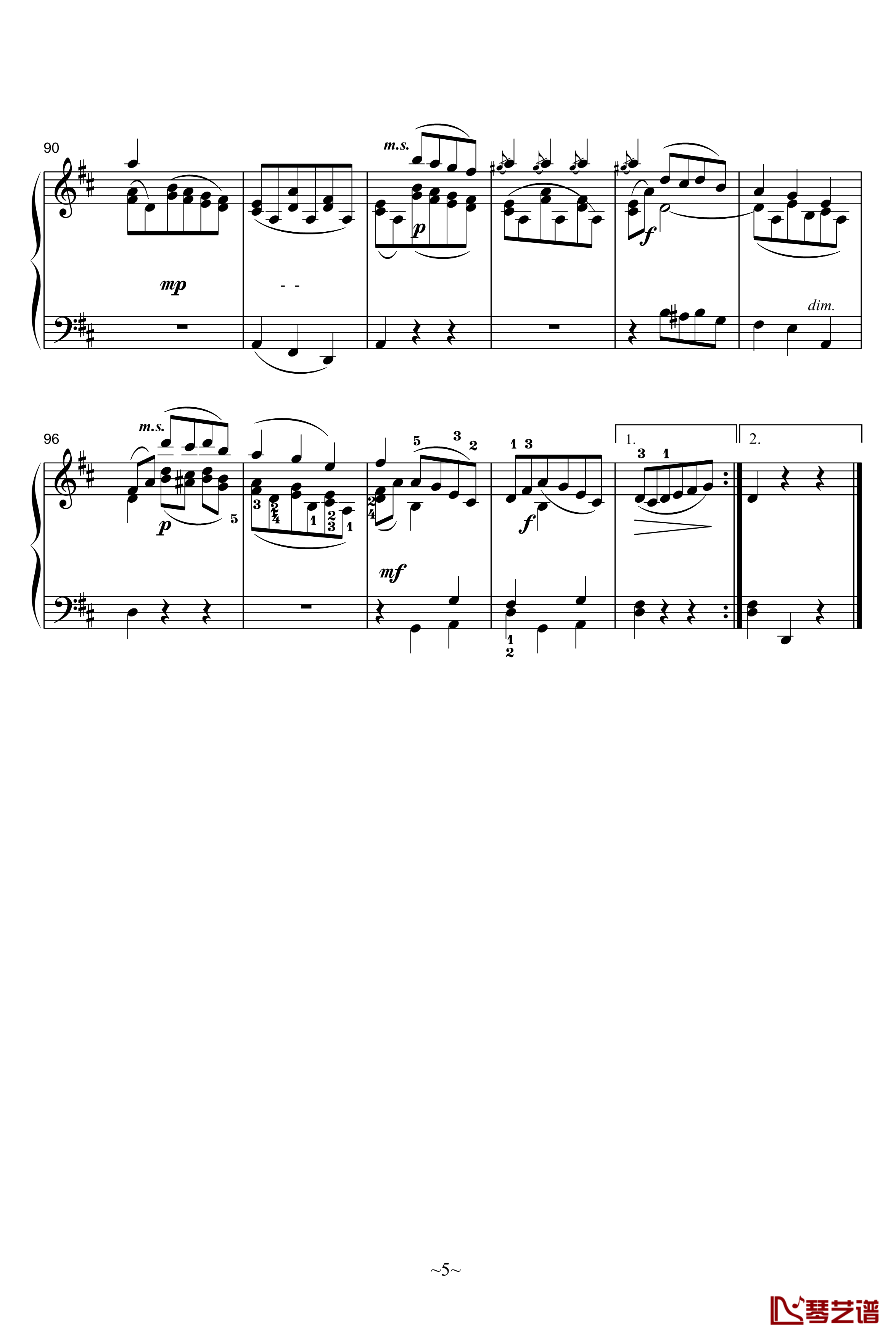 A大调奏鸣曲第二乐章钢琴谱-莫扎特5