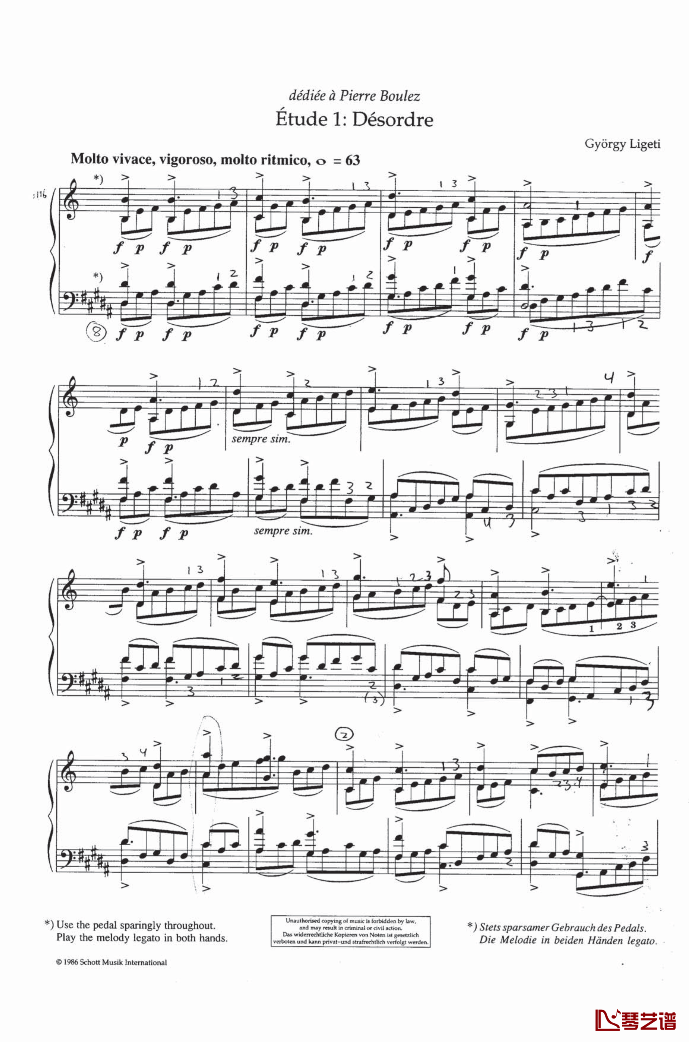 钢琴练习曲NO.1钢琴谱-里盖蒂1