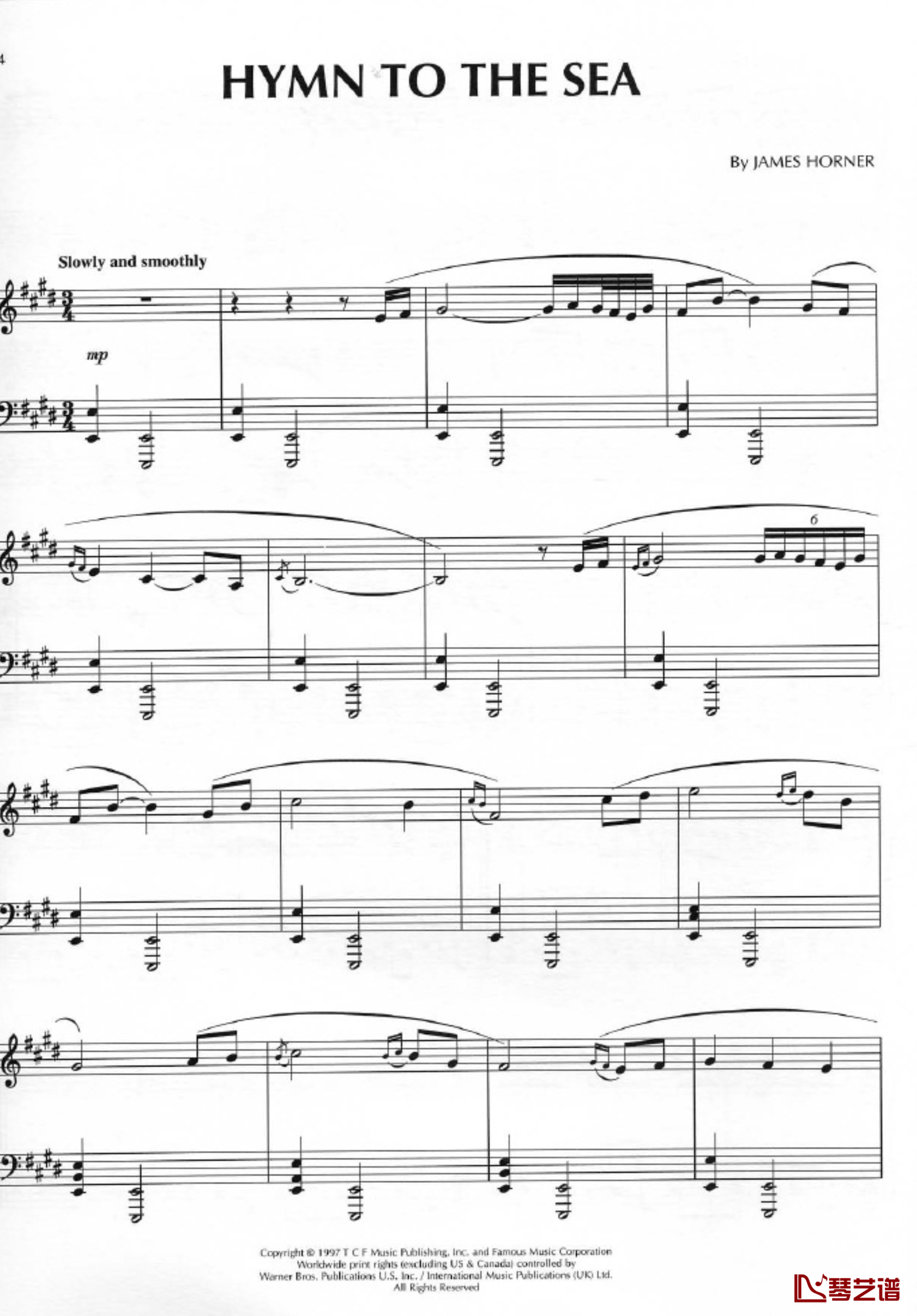 hymn to the sea钢琴谱-詹姆斯霍纳1