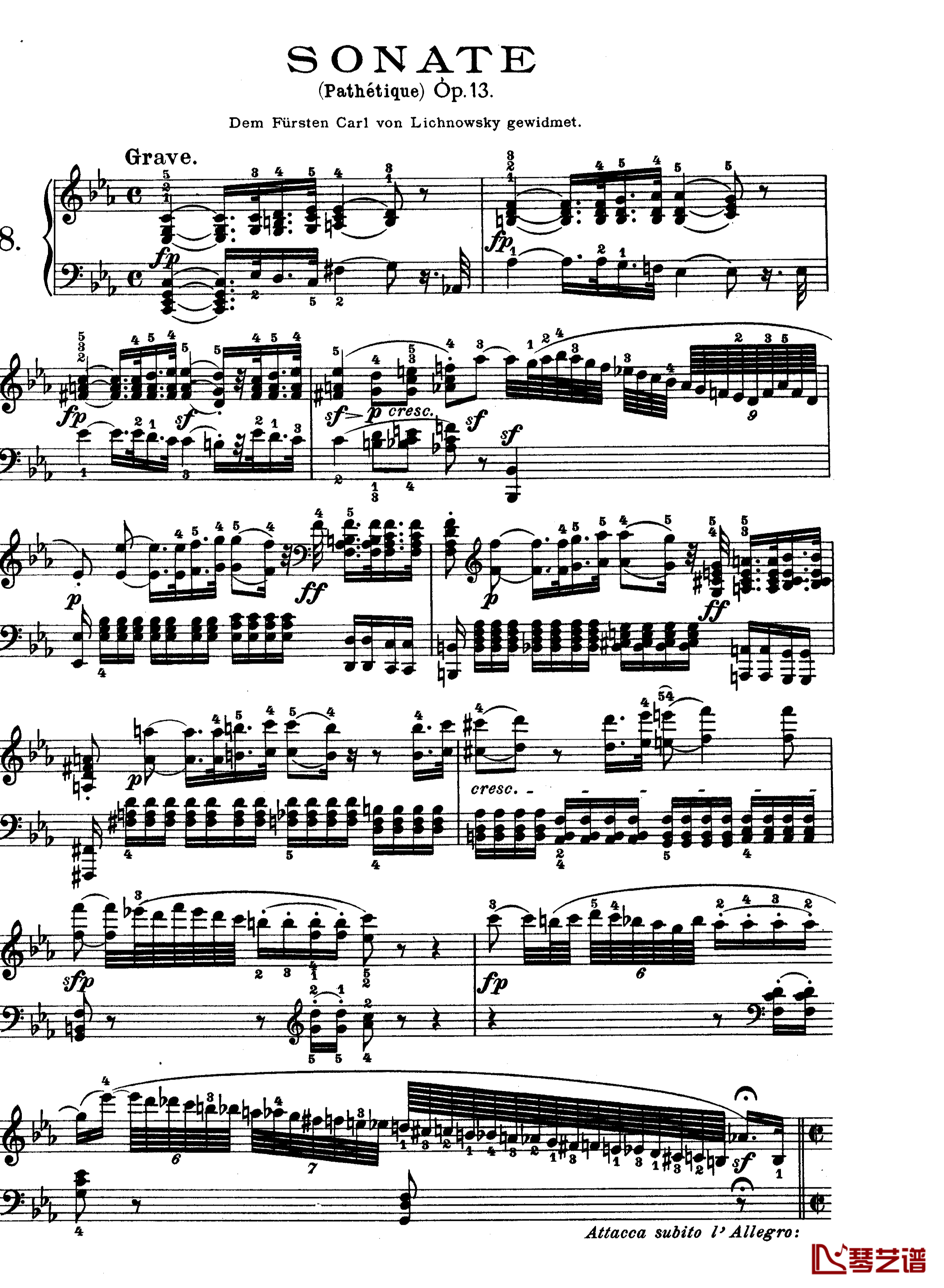 C小调第八琴奏鸣曲钢琴谱-悲怆-贝多芬-beethoven1
