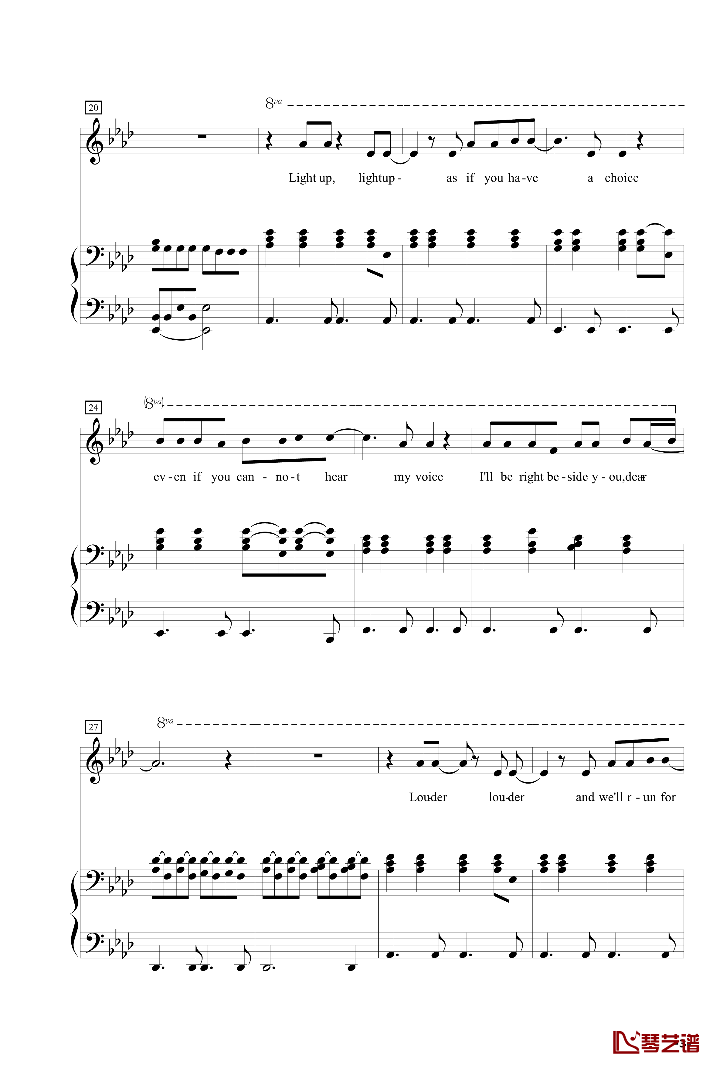 Run钢琴谱-LeonaLewis修正版3