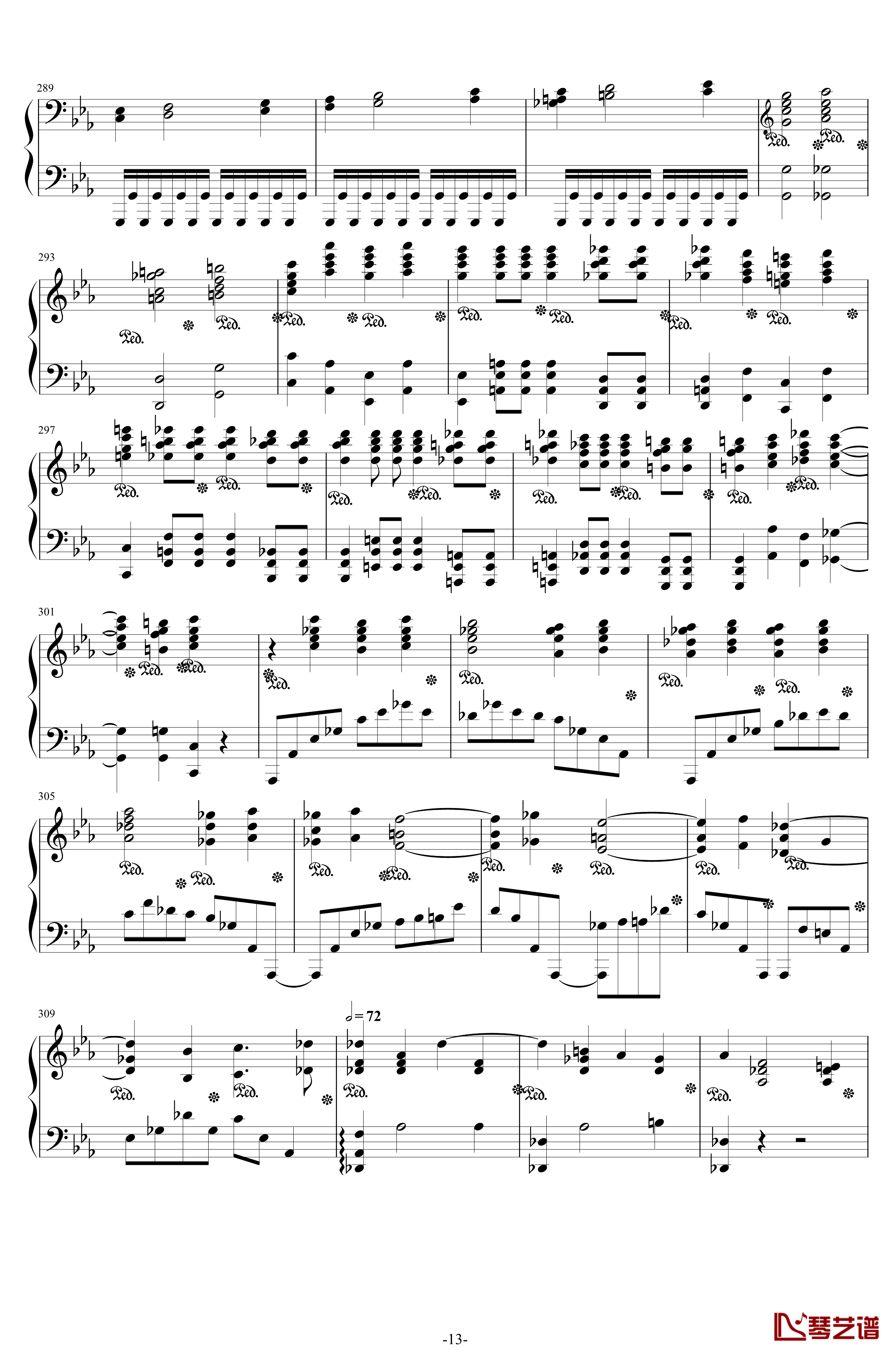 第二钢琴协奏曲钢琴谱--第三乐章独奏版-拉赫马尼若夫-c小调13