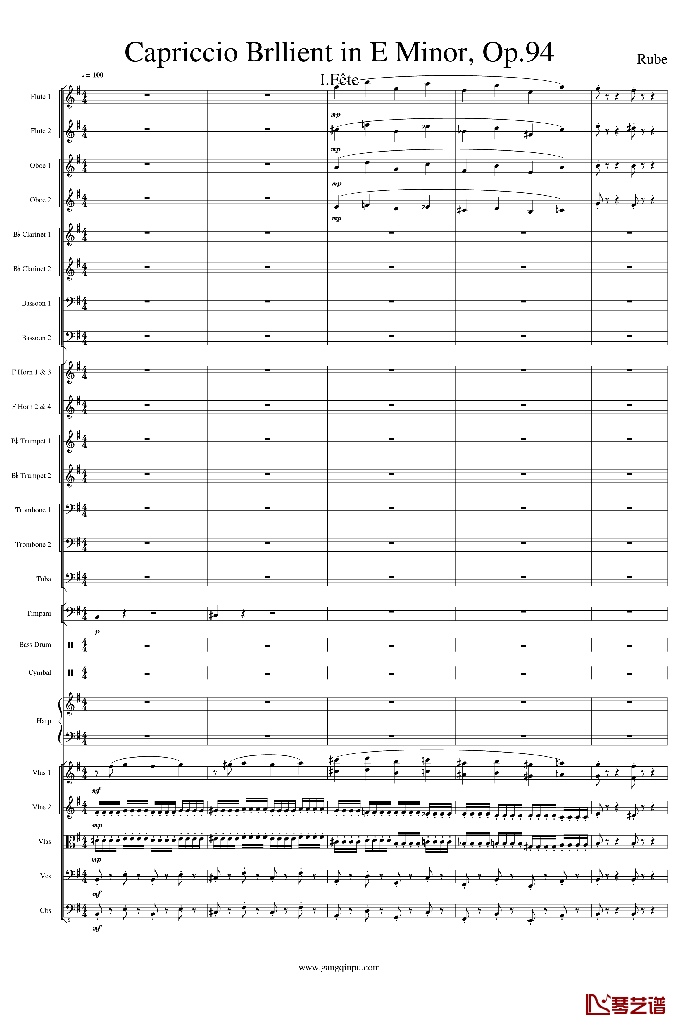 Capriccio Brilliant in E Minor, Op.94钢琴谱- I.Fetes-一个球1