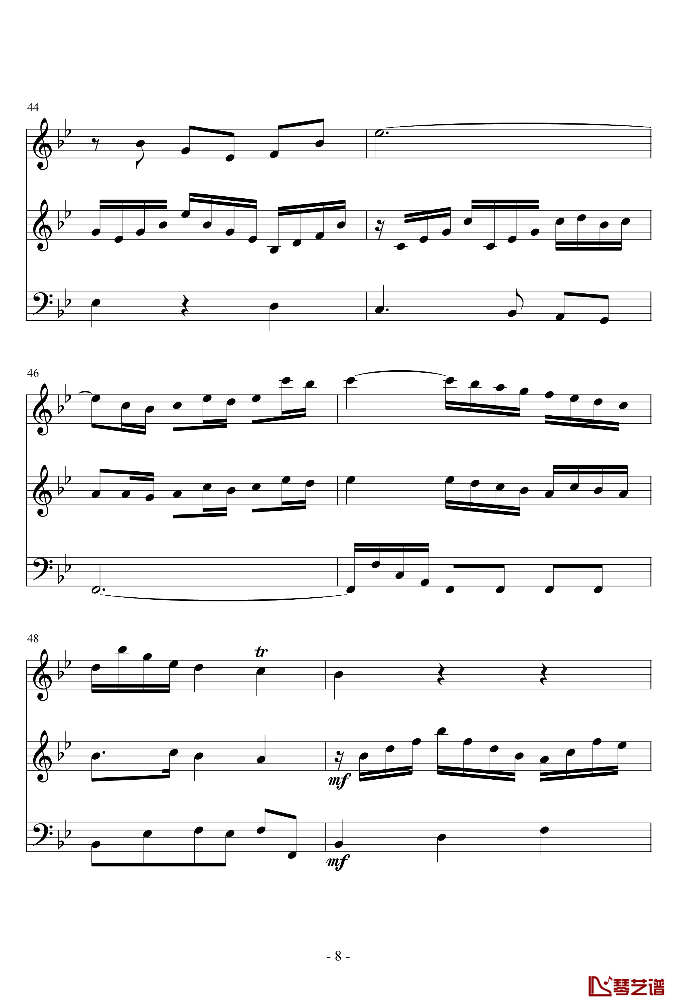 长笛与羽管键琴奏鸣曲第一乐章钢琴谱-巴赫-P.E.Bach8