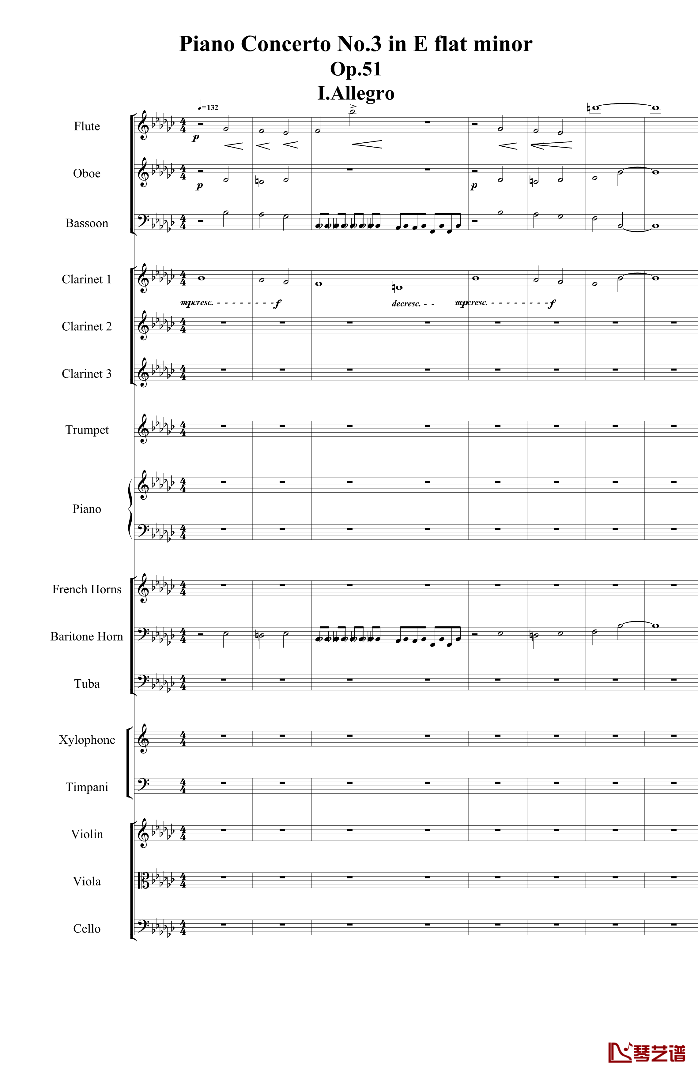 Piano Concerto No.3 in E Flat minor钢琴谱 I.Moderto-热情而辉煌1
