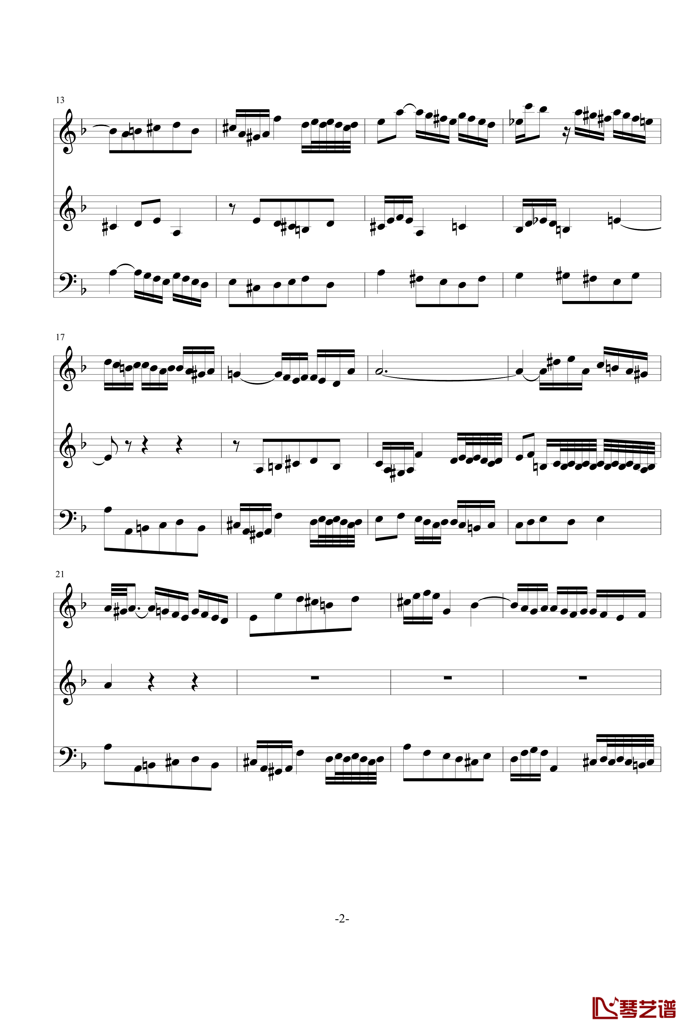 平均律第1卷第6首赋格钢琴谱-巴哈2