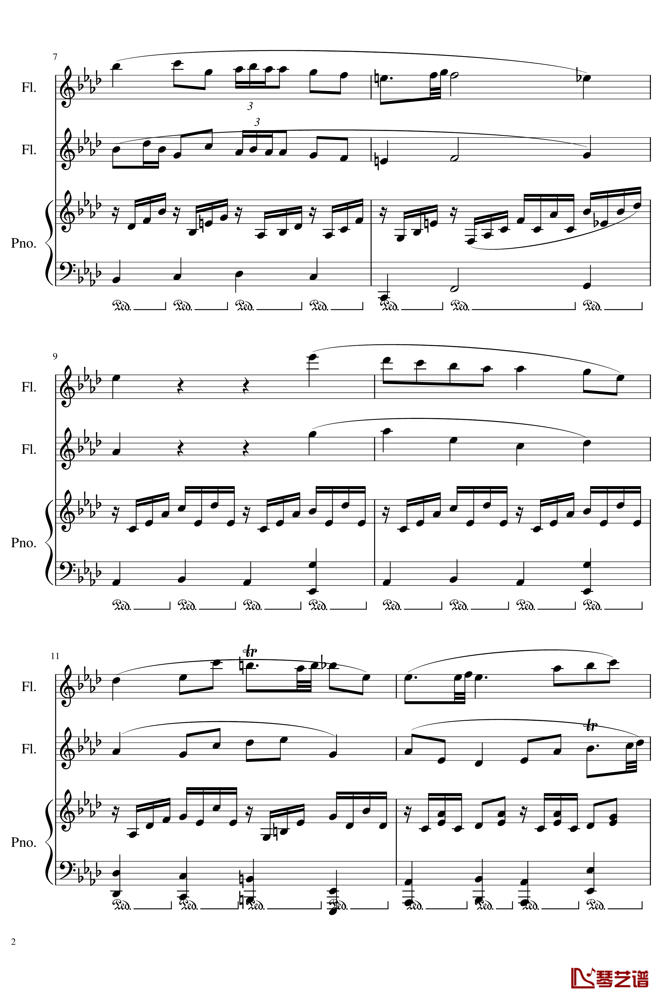 Trio for piano and 2 flutes, Op.117钢琴谱-I.Alborada-一个球2