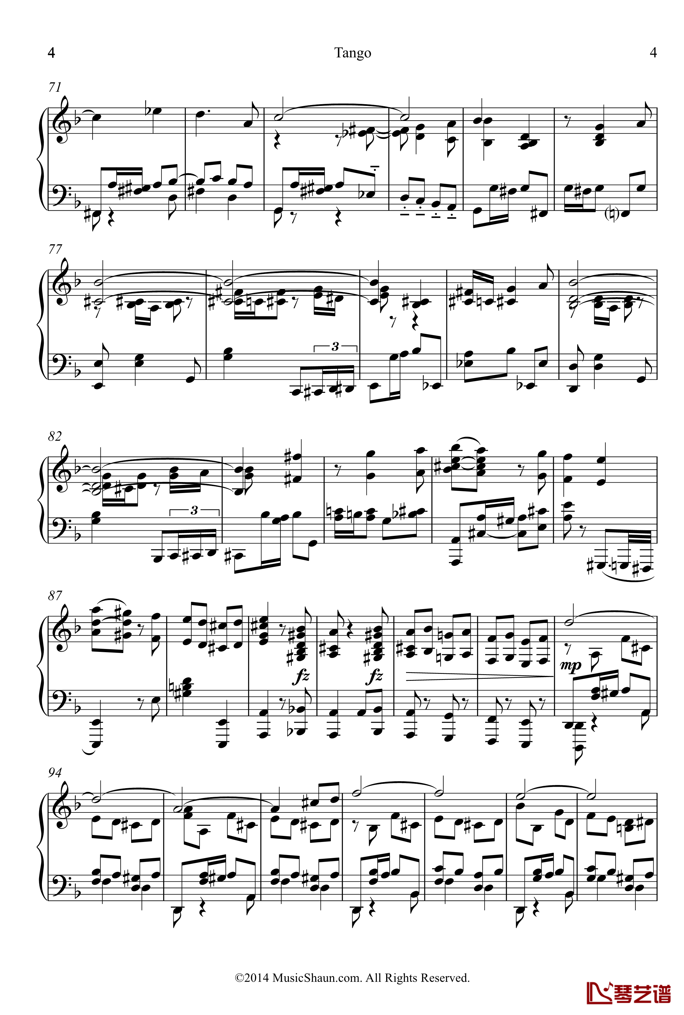 肖恩的探戈钢琴谱-世界名曲4
