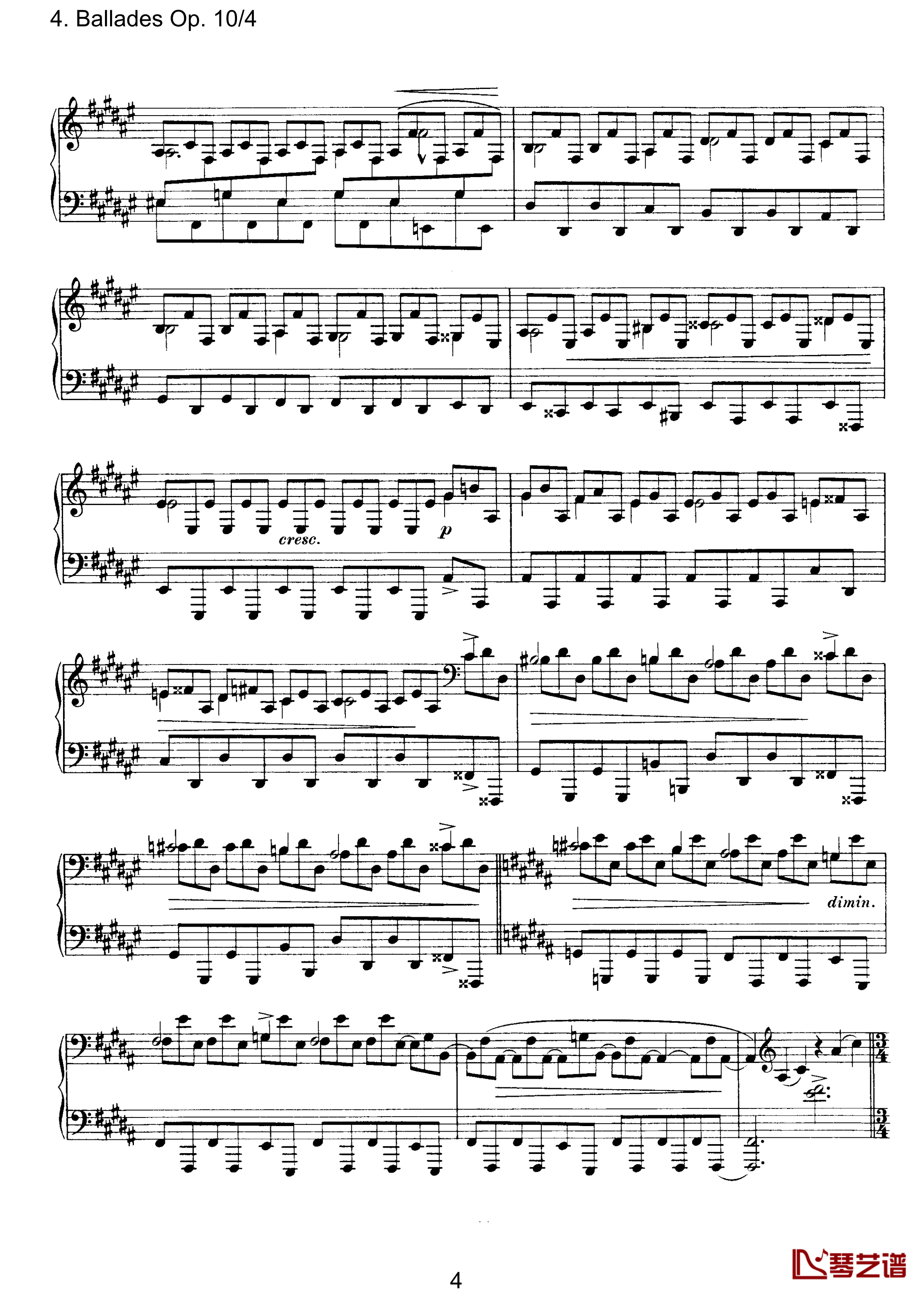 叙事曲钢琴谱-Op.10  No.4-勃拉姆斯4