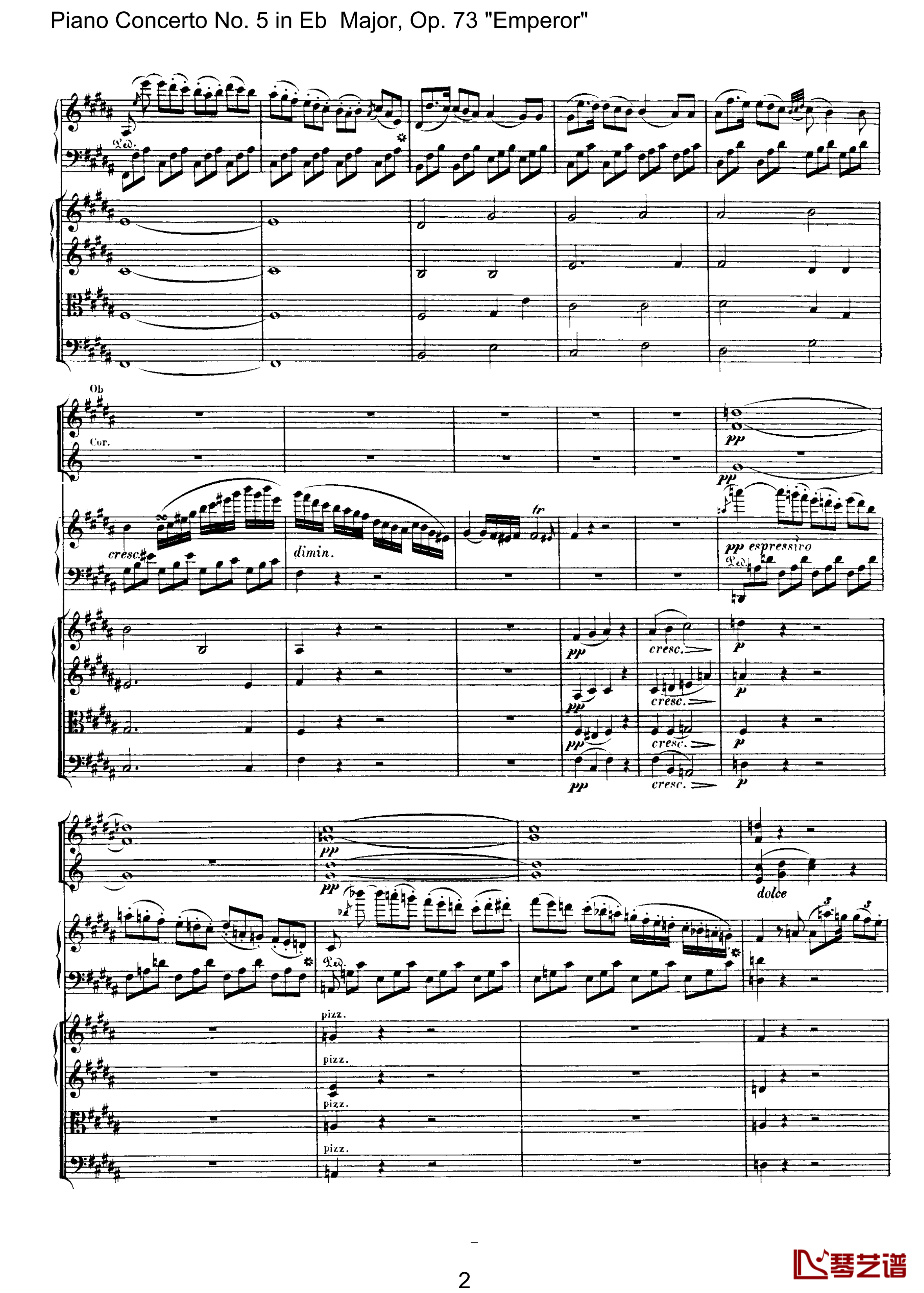 皇帝第二乐章钢琴谱-贝多芬-总谱-第五钢琴协奏曲beethoven2