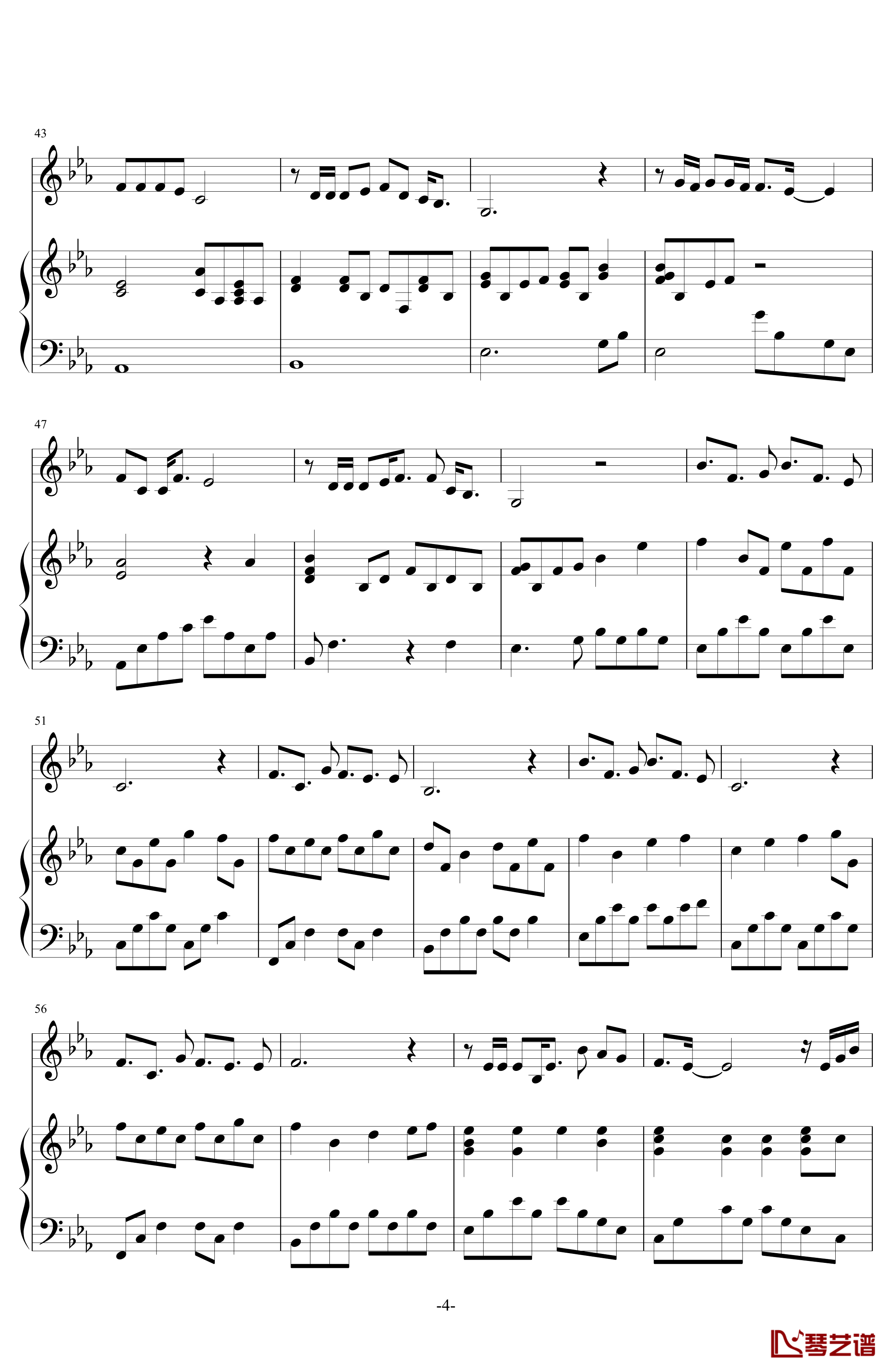 传奇钢琴谱-伴奏-王菲4