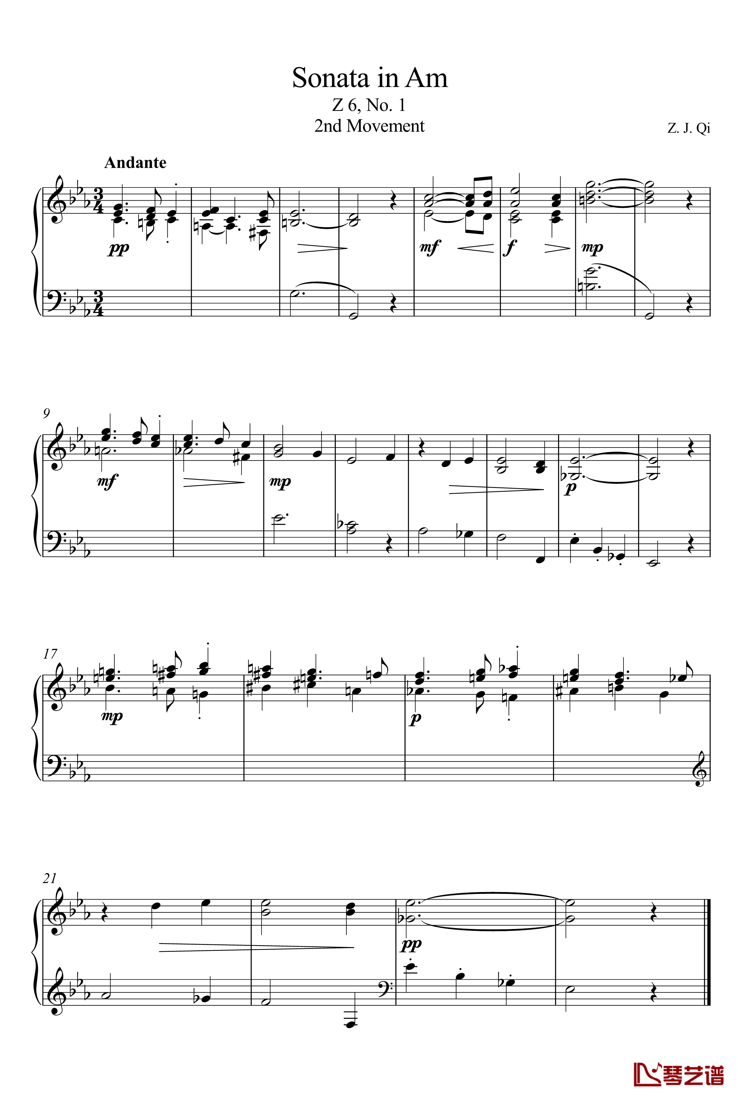 Sonata No. 1 in Am钢琴谱- 2nd Movement-漆政-Z61