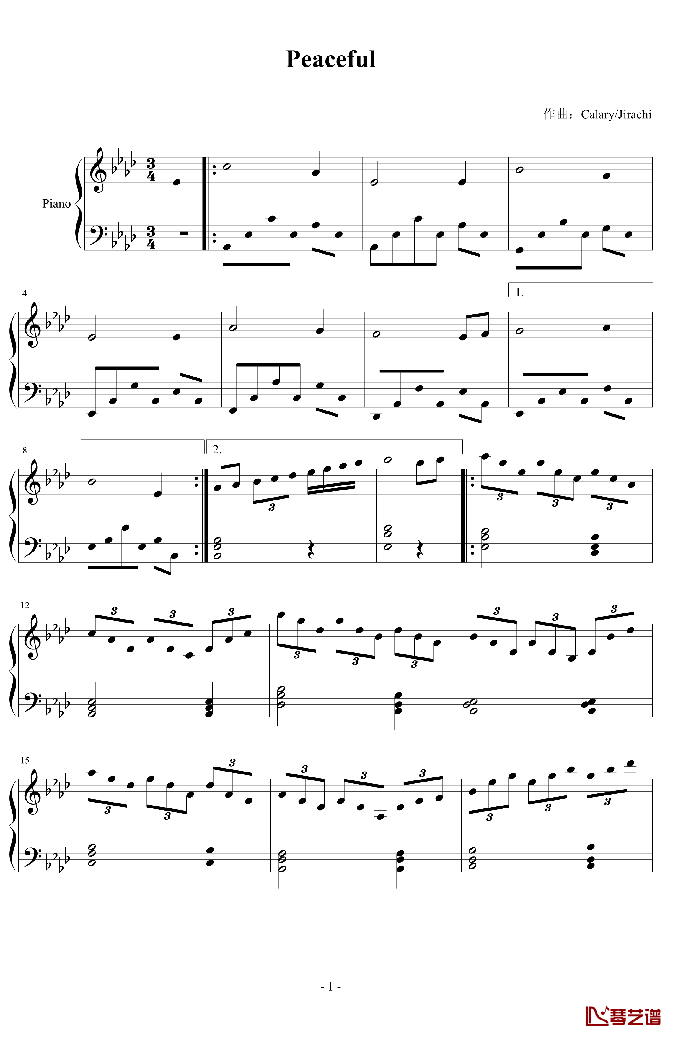 Peaceful钢琴谱-jirachi1