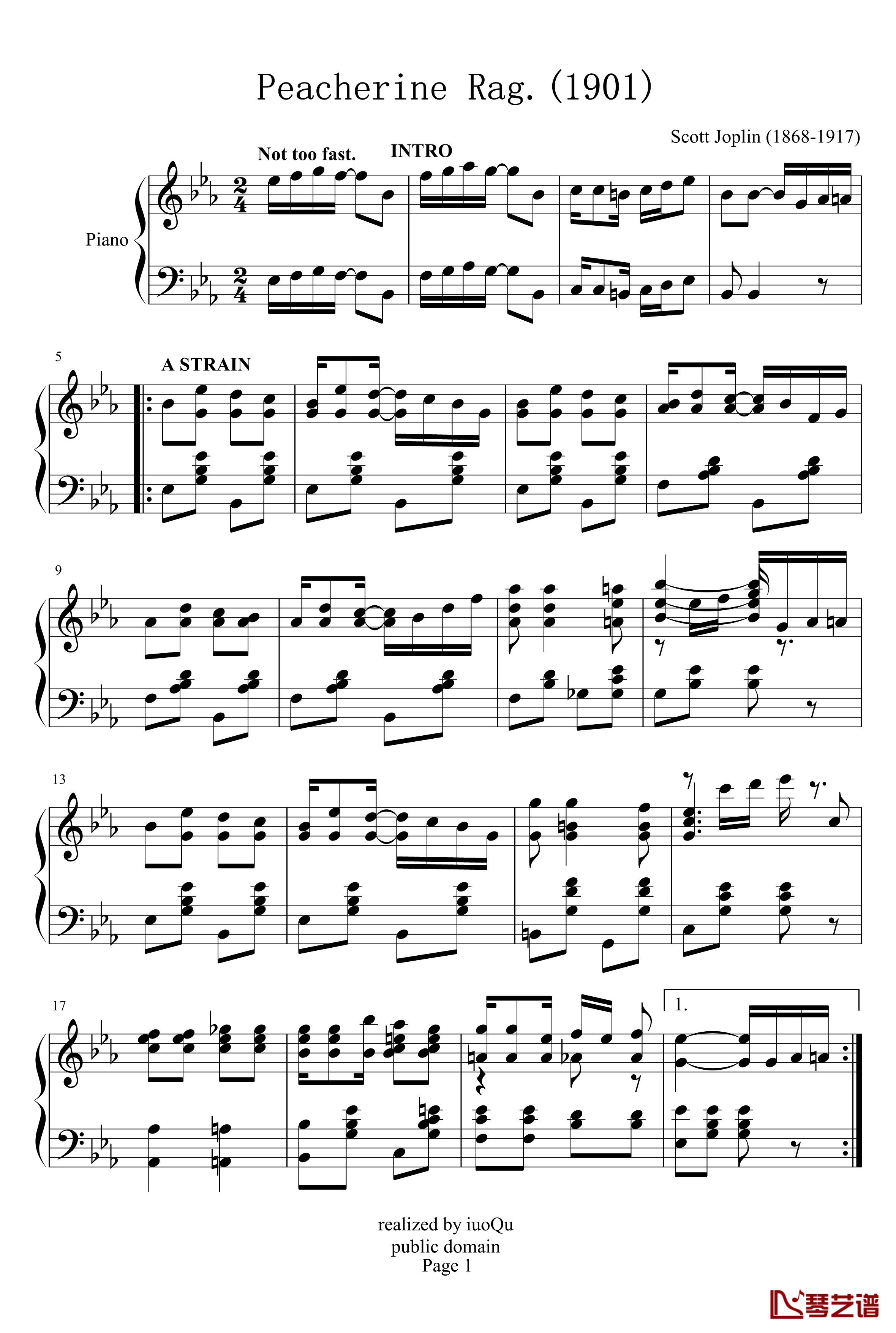 Peacherine Rag钢琴谱-斯科特·乔普林-Scott Joplin-海上钢琴师1