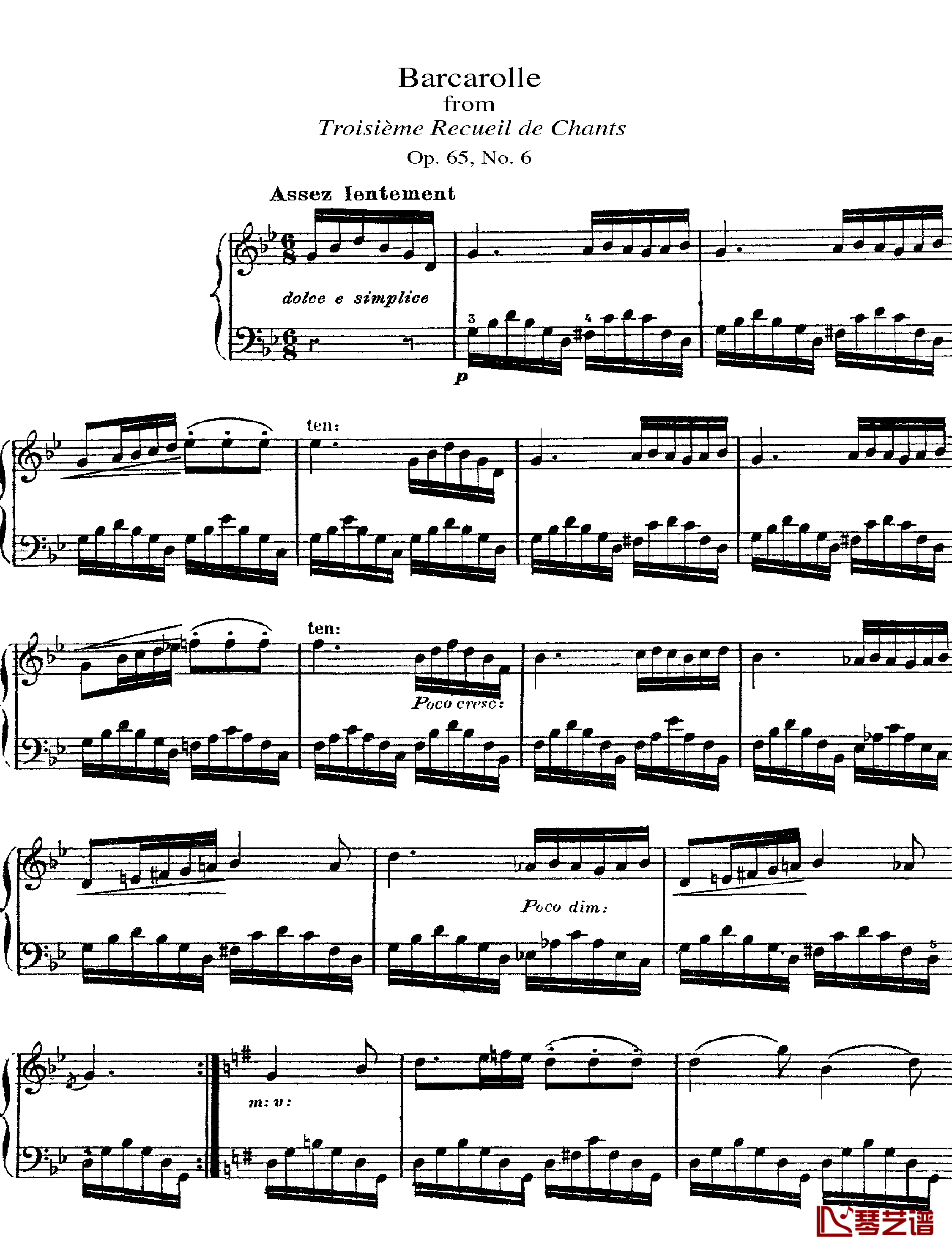  g小调船歌  Op.65 No,6钢琴谱-阿尔坎1