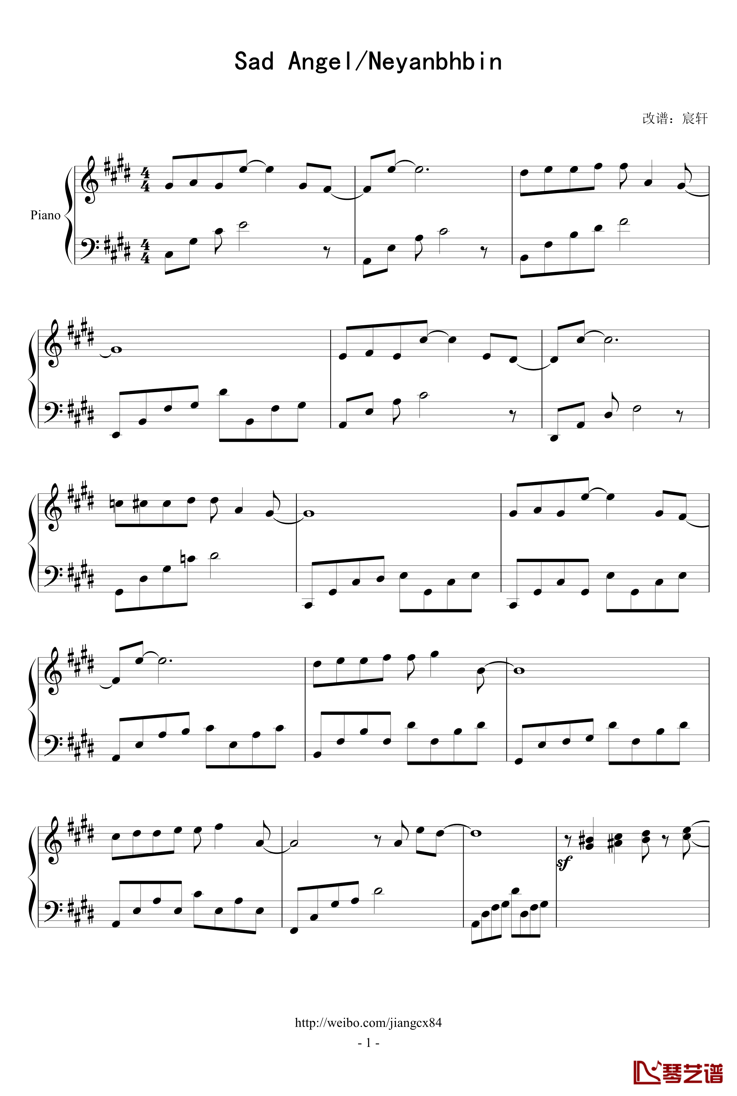 悲伤的天使钢琴谱-修改版-伊戈尔·克鲁多伊1