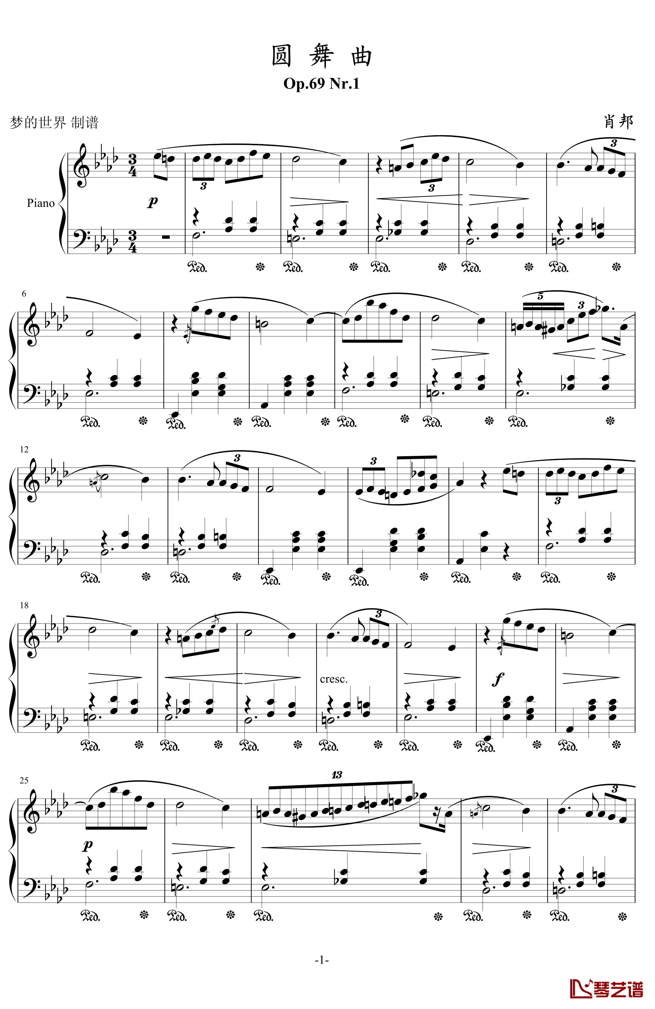 第九号圆舞曲Op69钢琴谱-Nr1-肖邦-chopin1