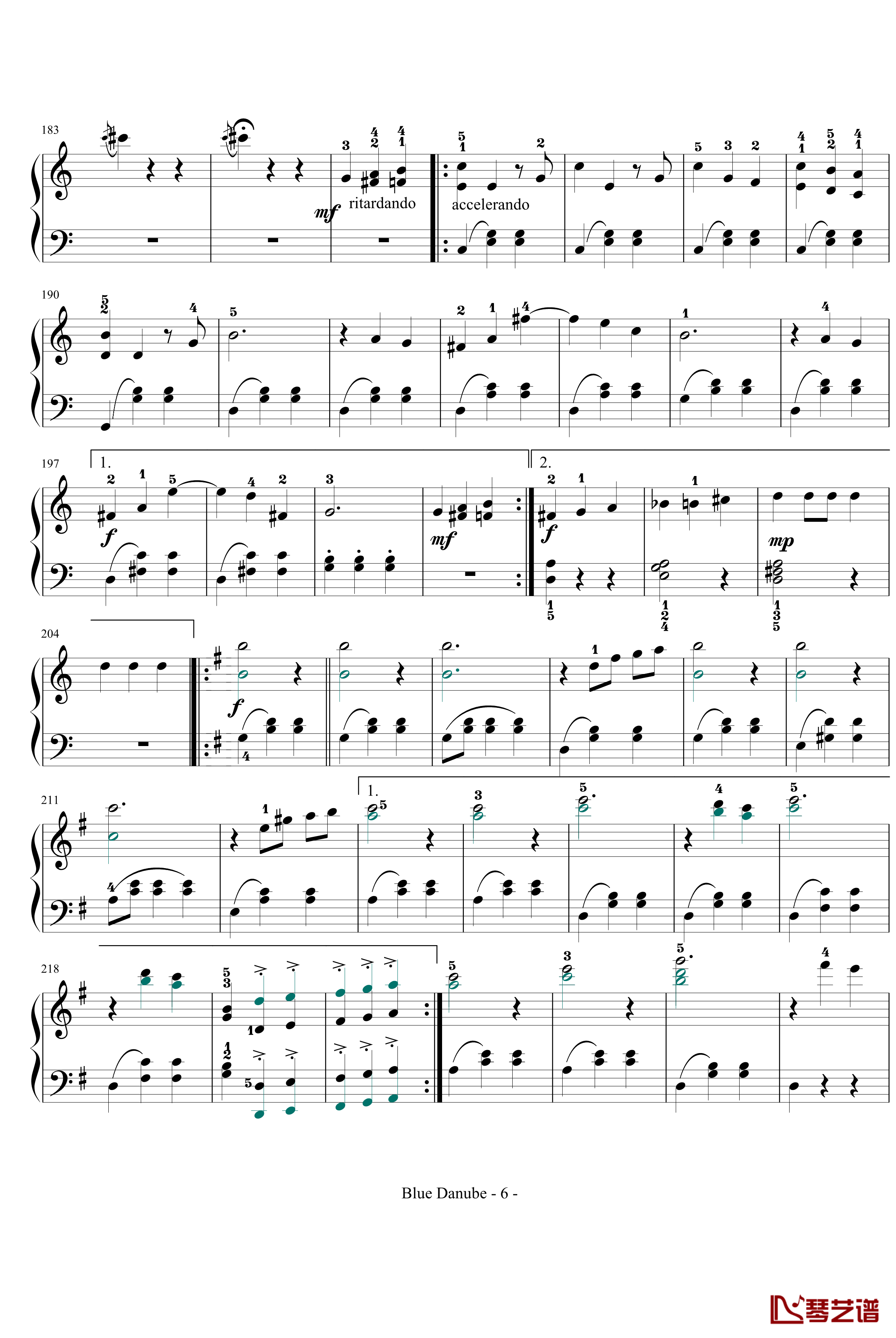 蓝色多瑙河钢琴谱-完整-带指法简化-约翰·斯特劳斯6