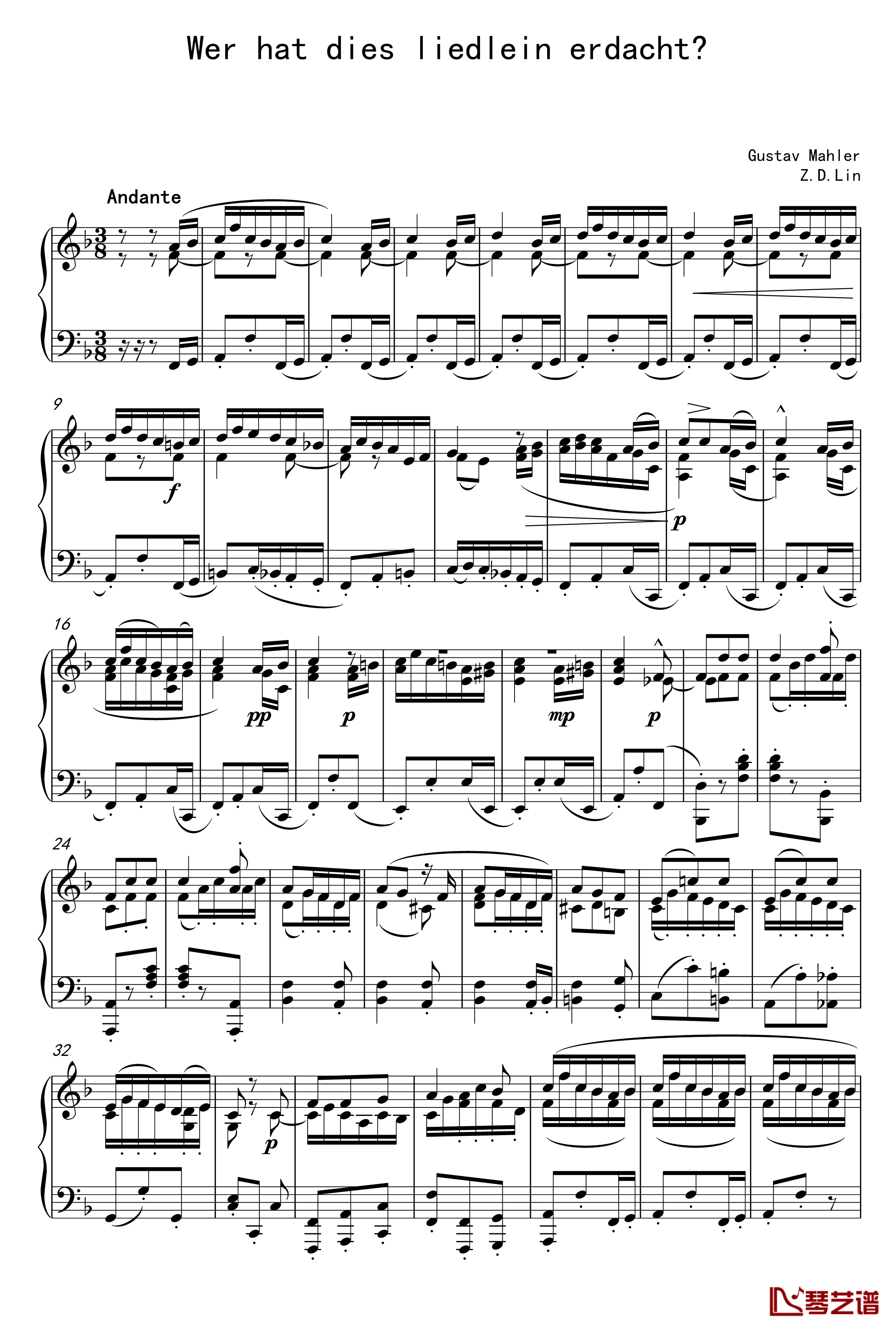谁作出这首甜蜜的小曲钢琴谱-马勒-Z.D.Lin1