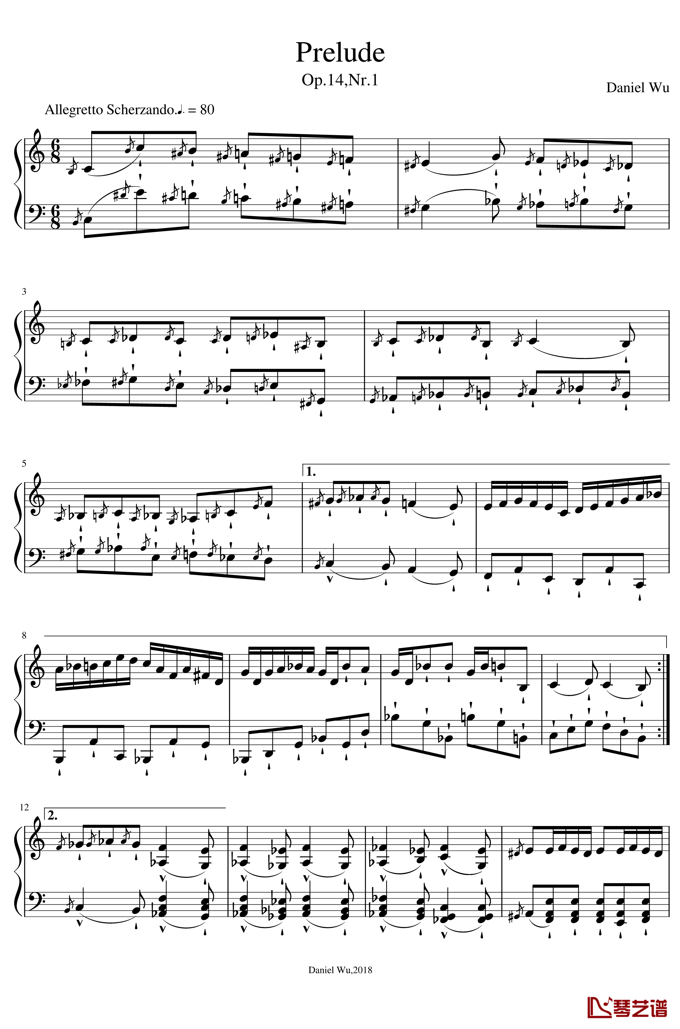前奏曲钢琴谱-作品14，第1号-DanielInC1