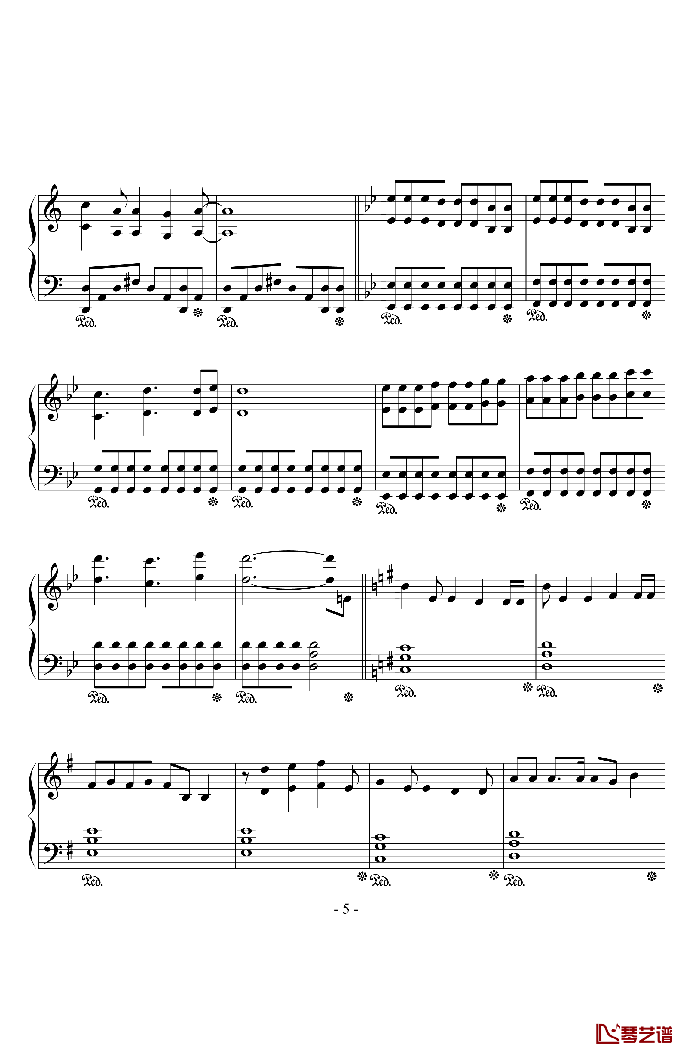 again钢琴谱-YUI5