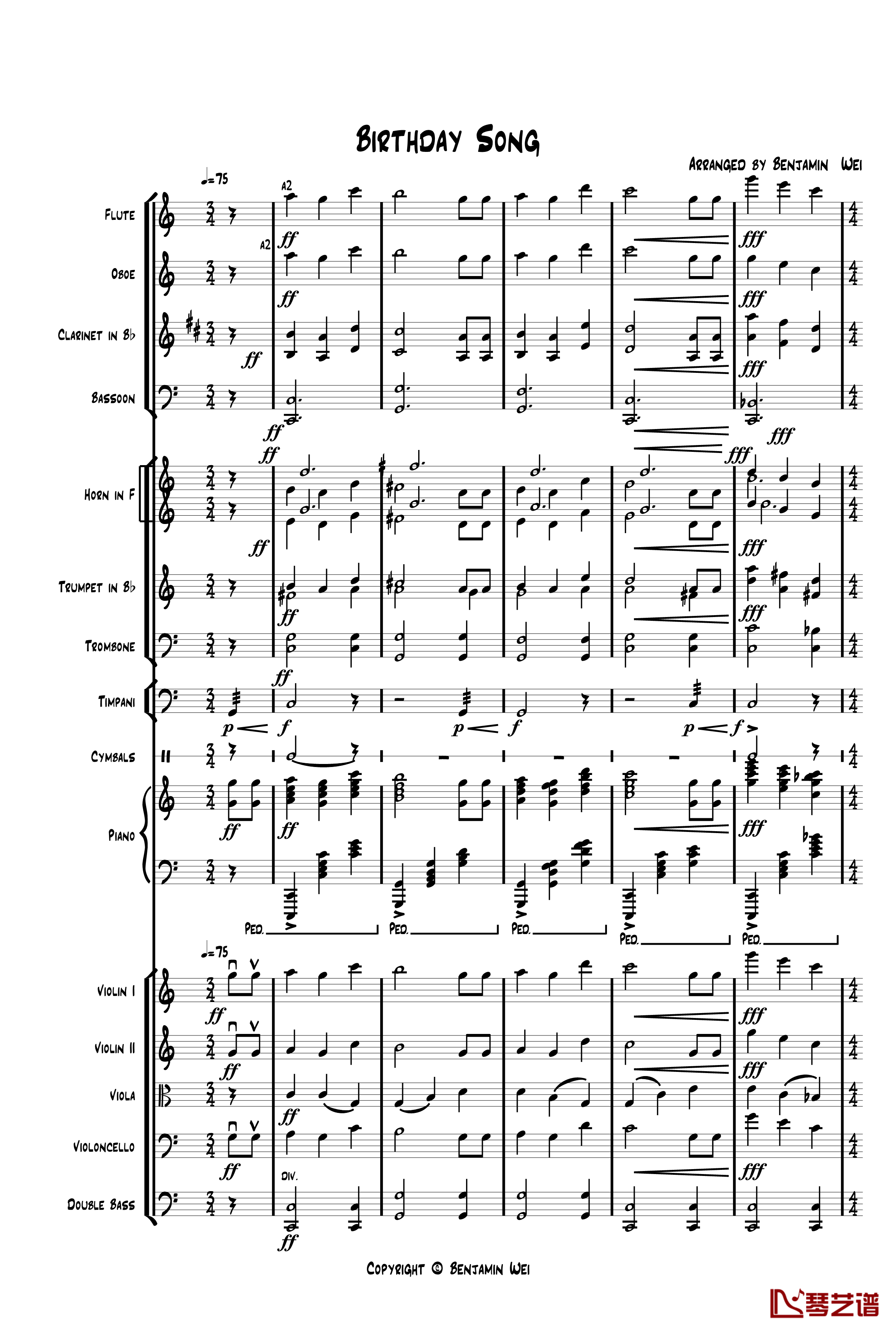 生日快乐钢琴谱-管弦乐-世界名曲1