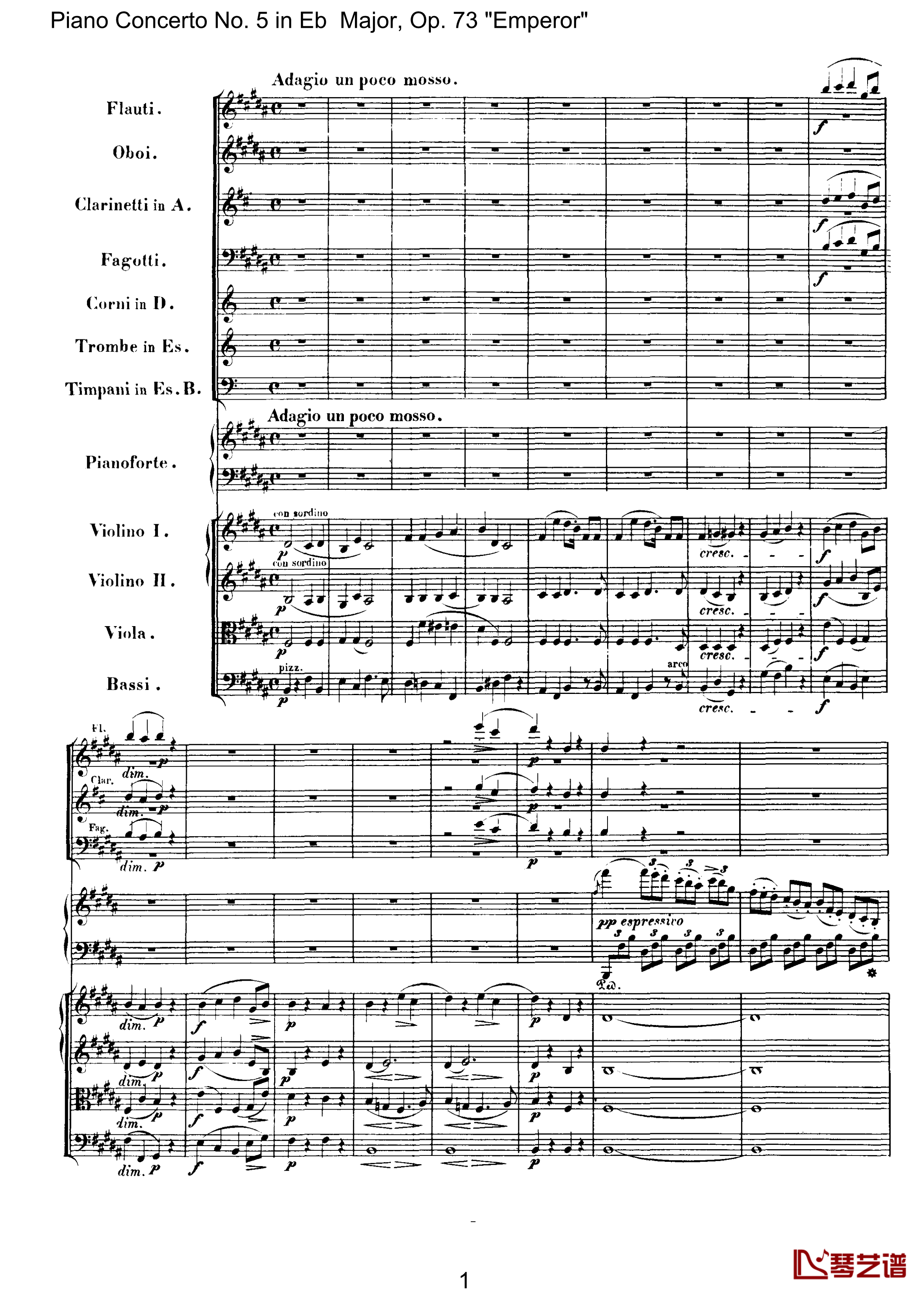皇帝第二乐章钢琴谱-贝多芬-总谱-第五钢琴协奏曲beethoven1