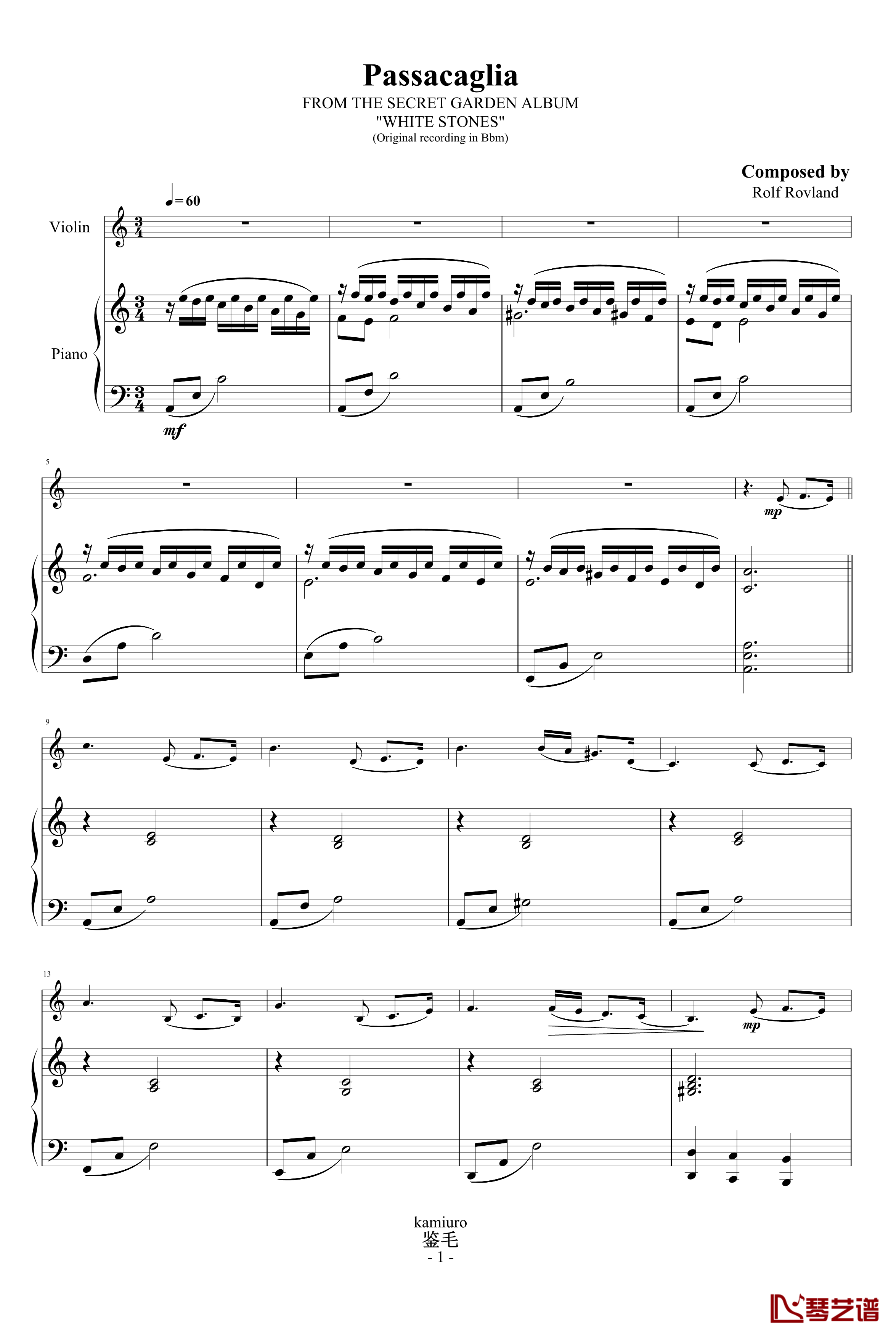 Passacaglia钢琴谱-思亲曲-神秘园1