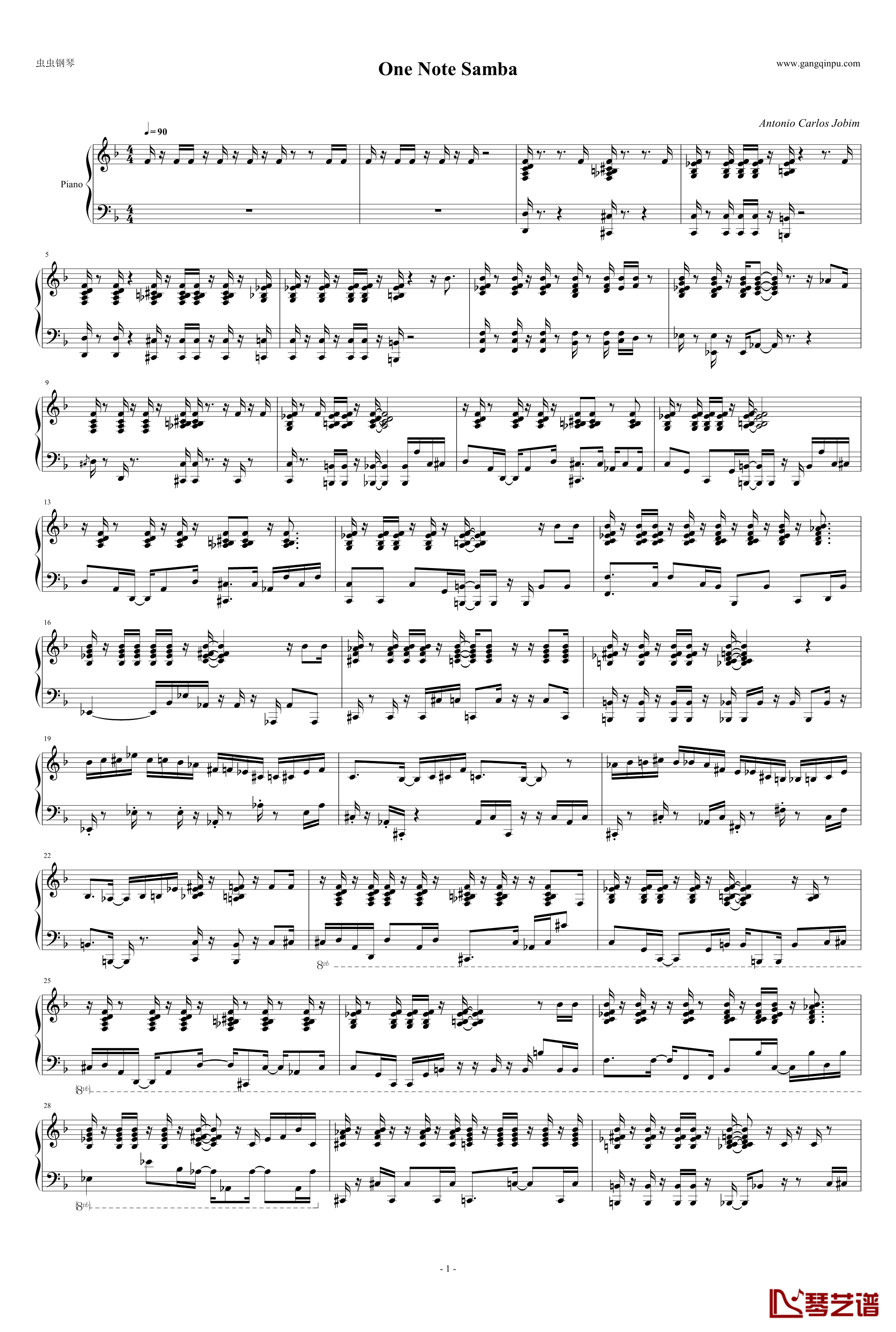 One Note Samba钢琴谱-独奏-Antonio Carlos Jobim1