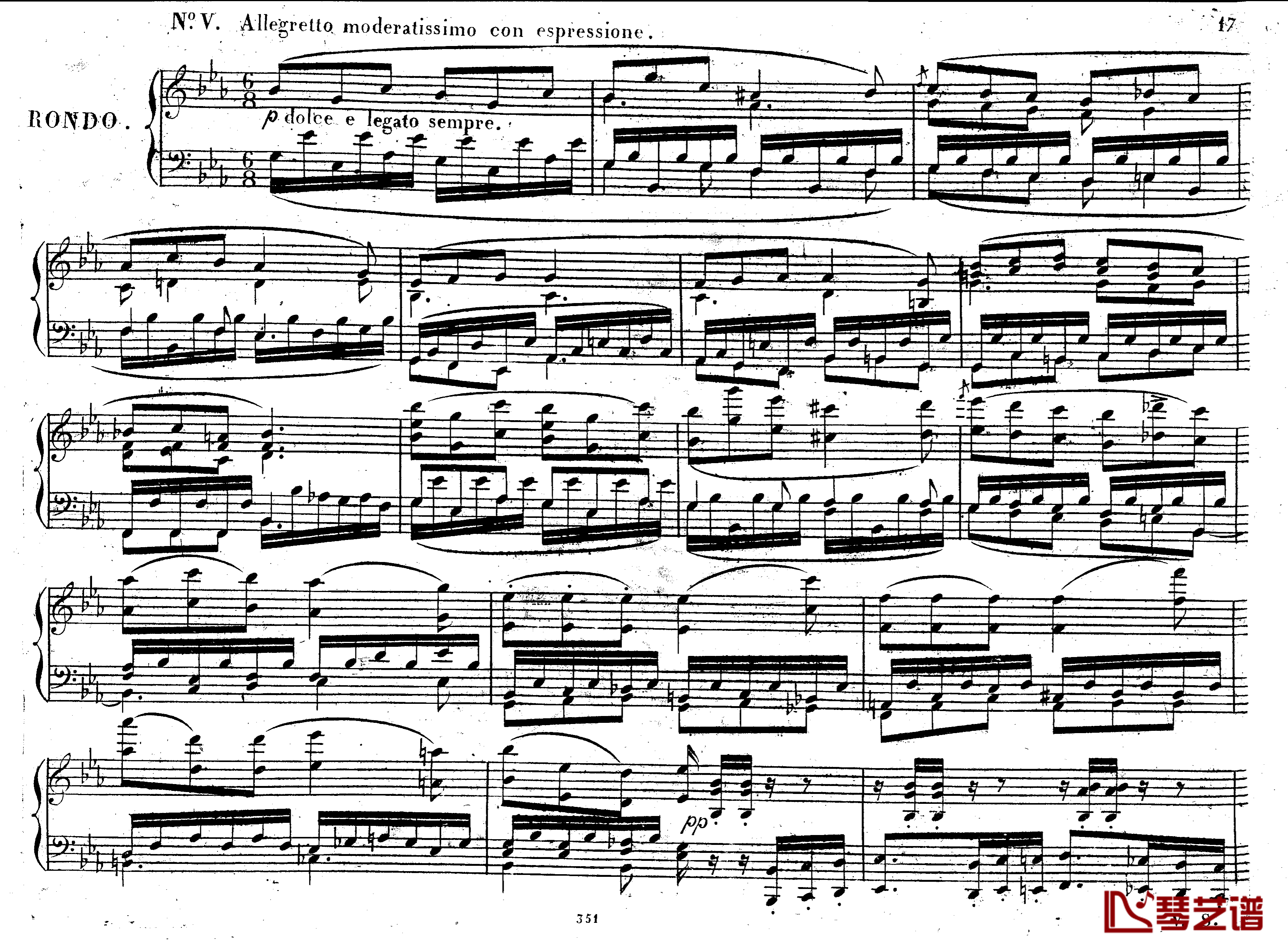 降E大调第八钢琴奏鸣曲 Op.144钢琴谱-车尔尼-Czerny16