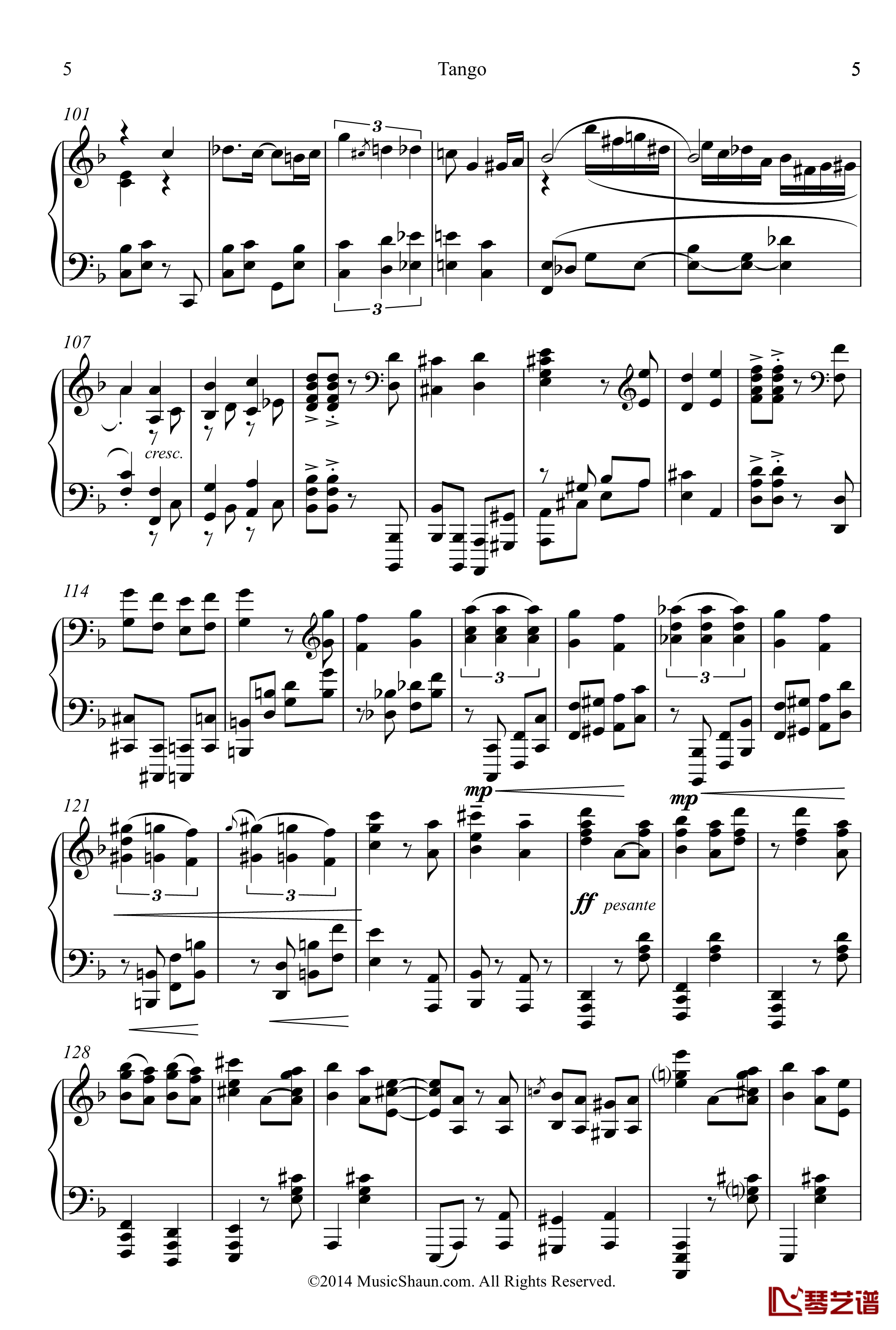 肖恩的探戈钢琴谱-世界名曲5