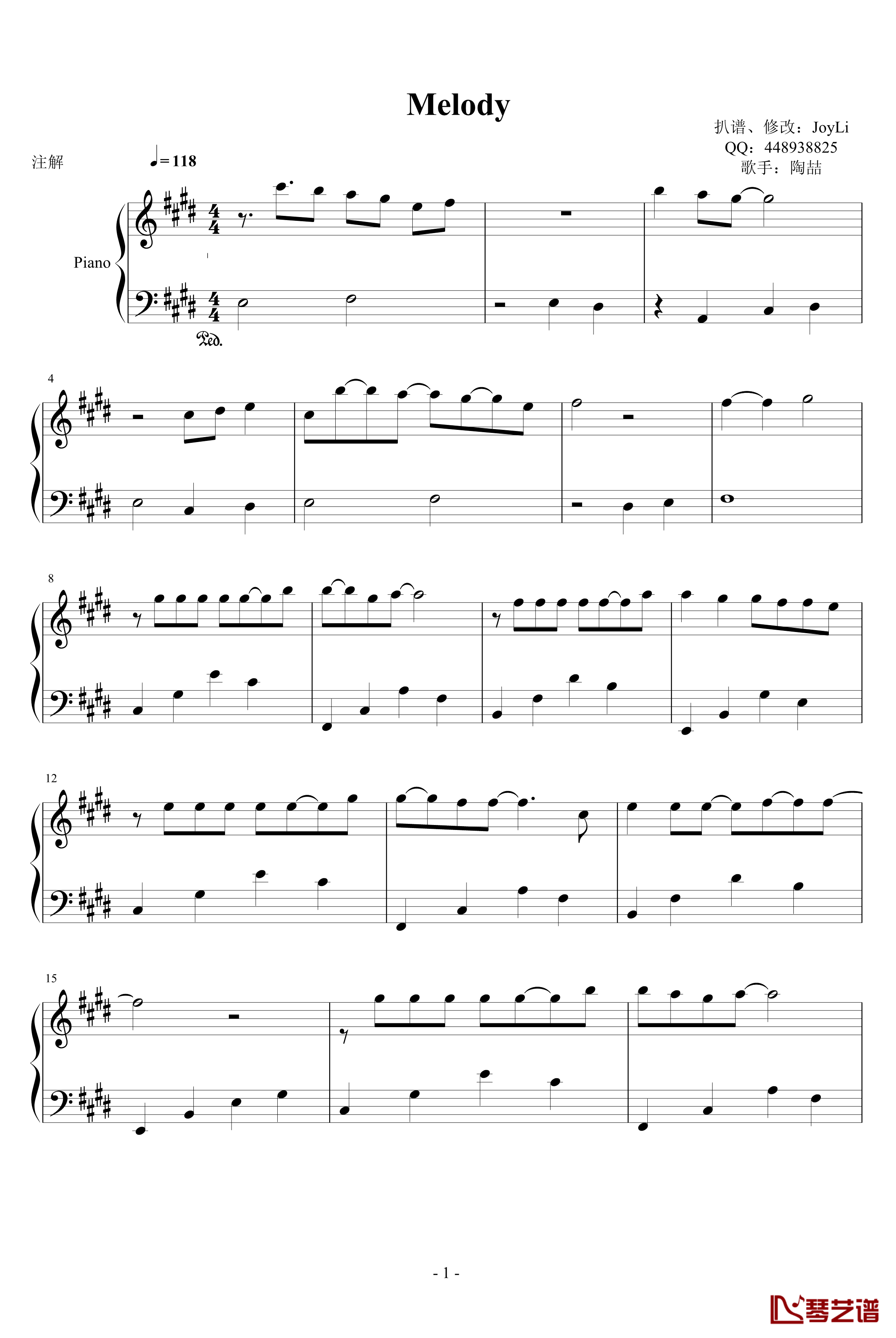 Melody钢琴谱-陶喆1