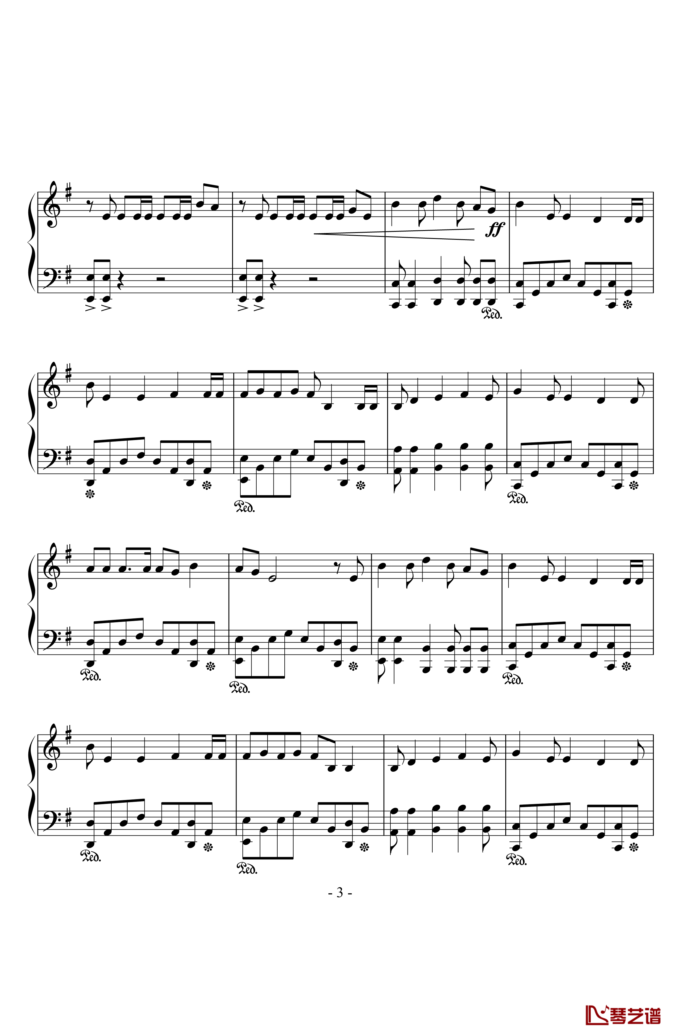 again钢琴谱-YUI3
