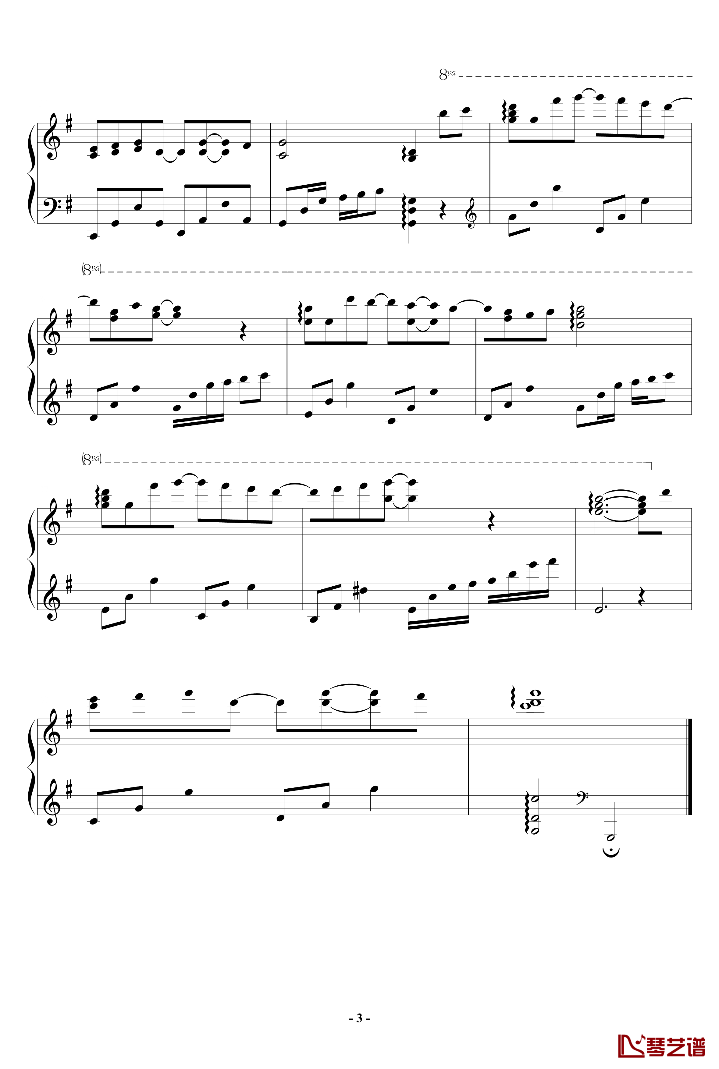 G大调前奏曲钢琴谱-黑白键卧龙3
