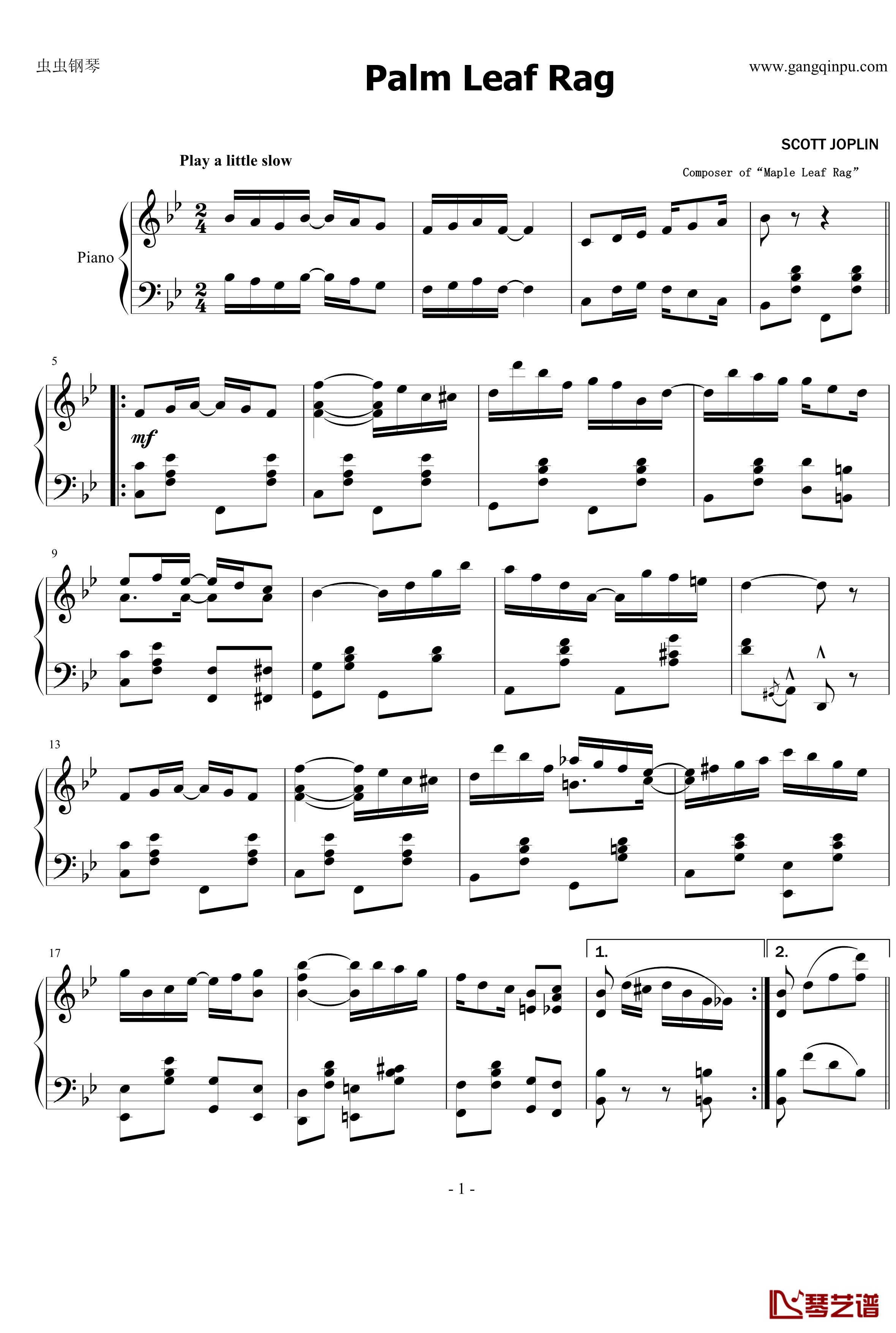 棕榈叶拉格钢琴谱-乔普林1