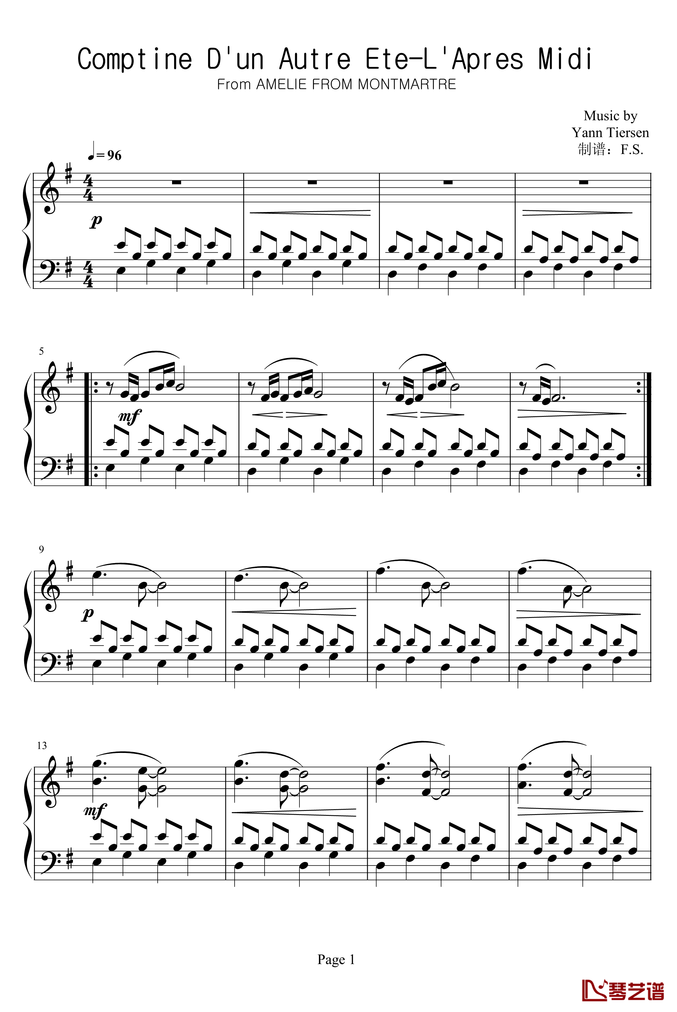 Comptine D'un Autre Ete钢琴谱-L'Apres Midi-Yann Tiersen1